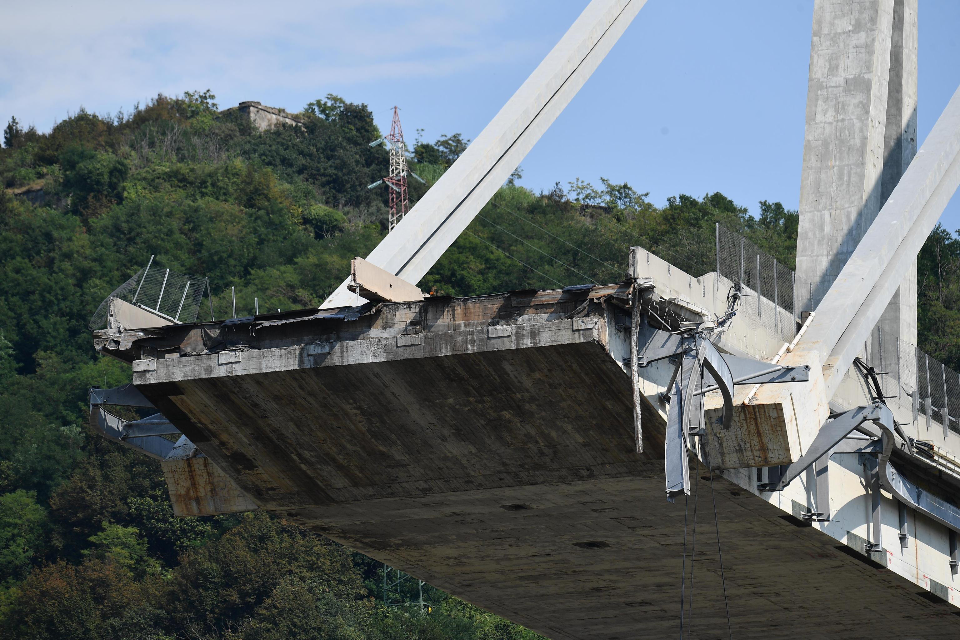 The collapsed Morandi motorway bridge