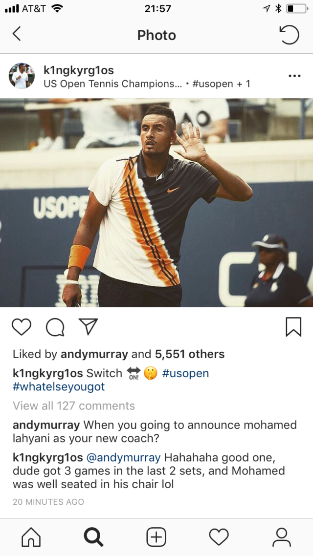 Andy Murray teased Kyrgios on Instagram