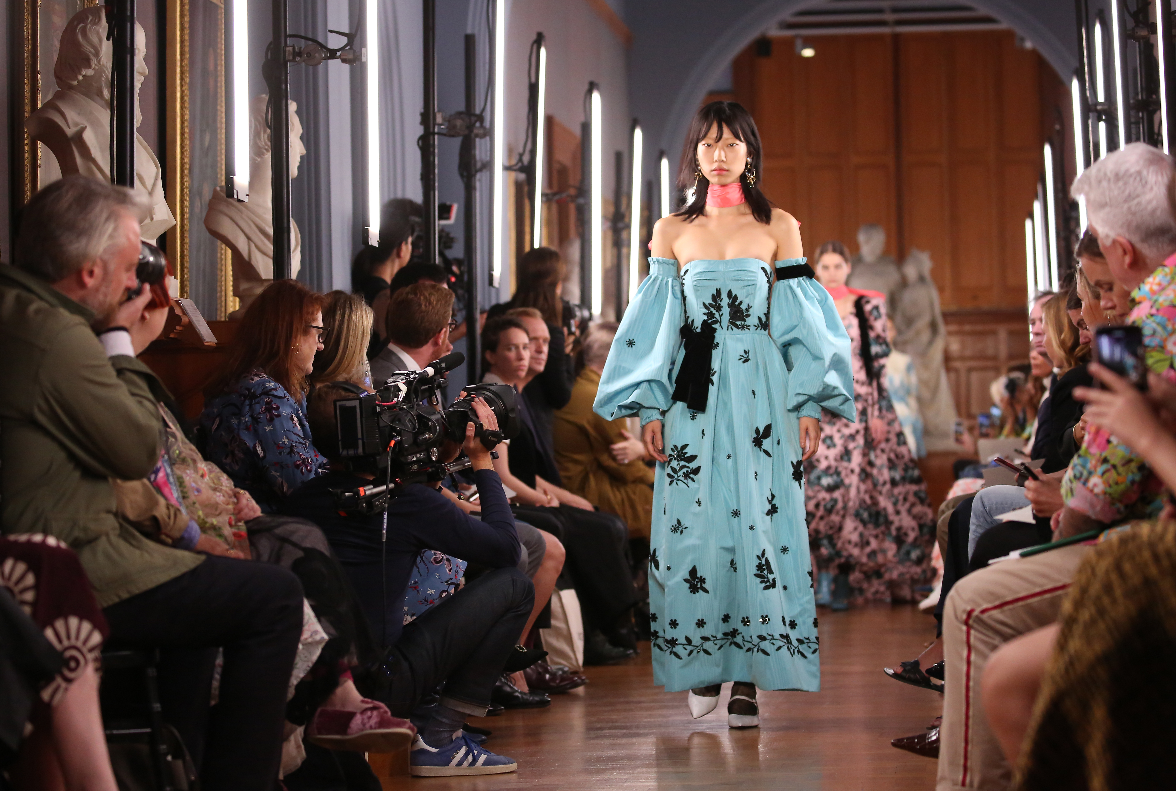 Models on the catwalk during the Erdem London Fashion Week September 2018 show at The National Portrait Gallery in London