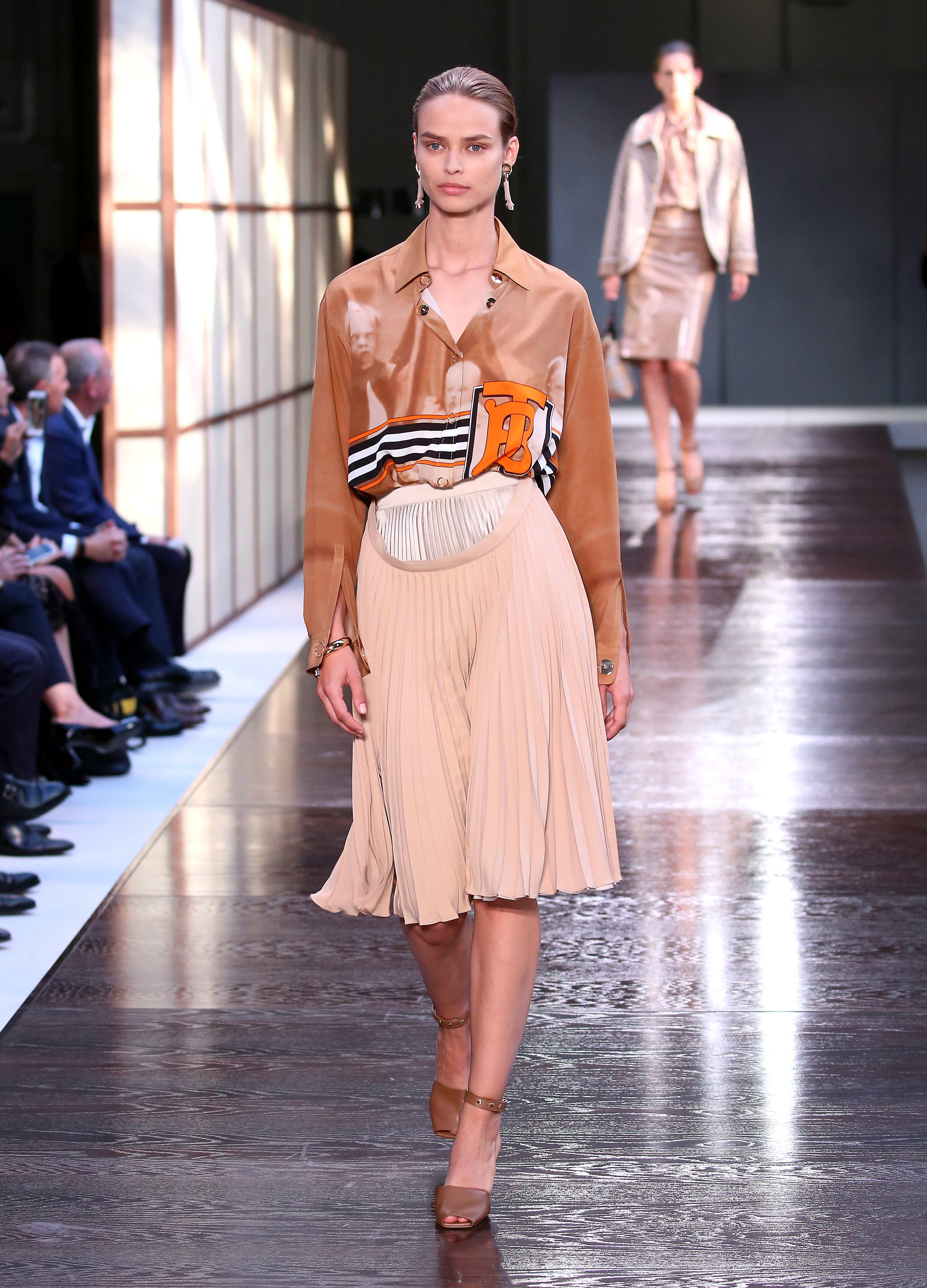 Models on the catwalk during the Burberry London Fashion Week SS19 show held at The South London Mail Centre.
