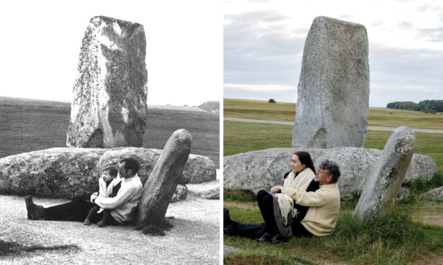 American Taney Roniger first posed with her father by the stones in 1971, and now poses with her husband (Roniger/English Heritage/PA)