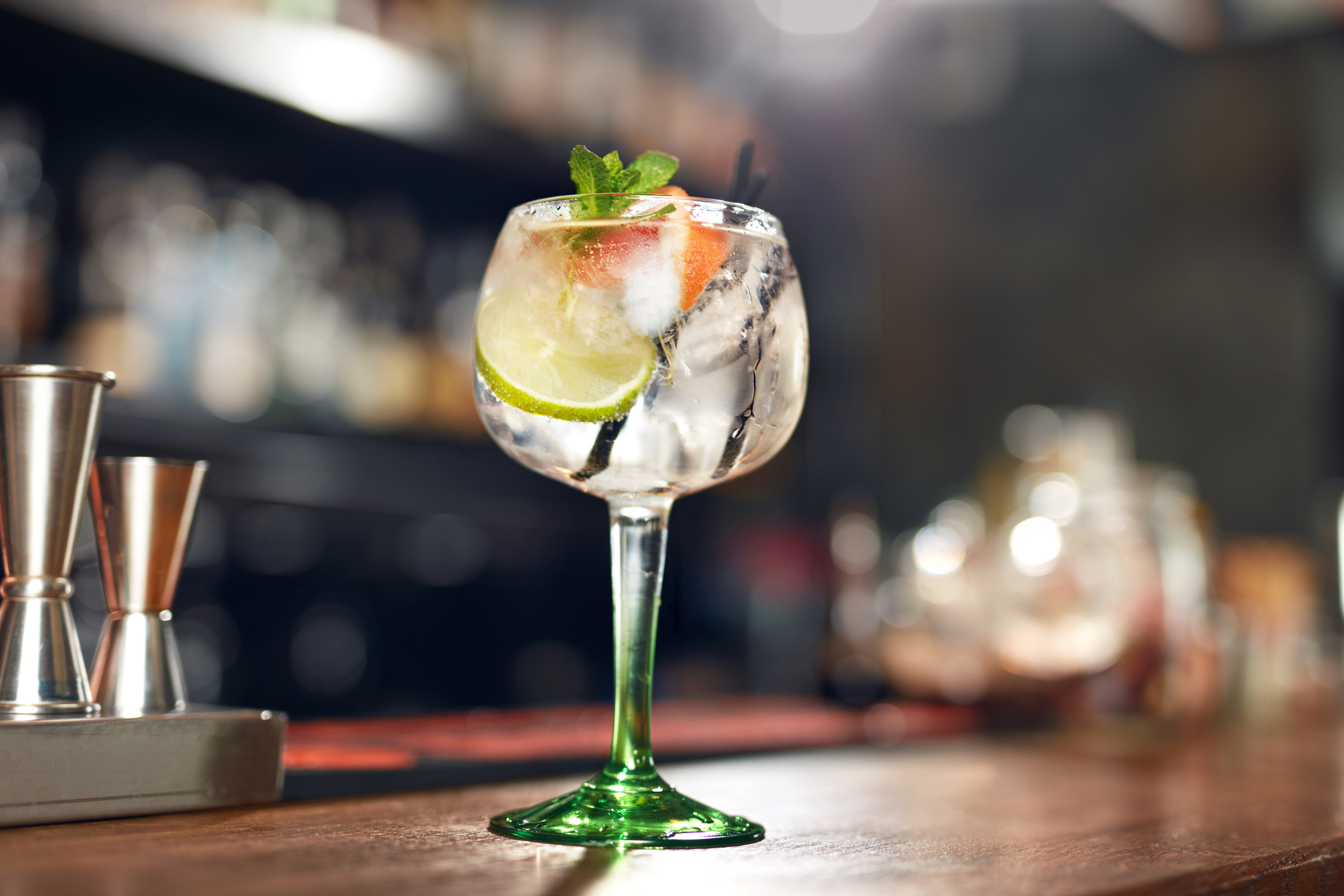 Cocktail Drink In Bar Close Up