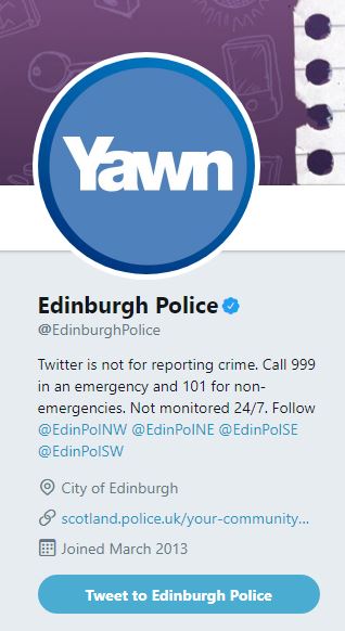 Yawn profile picture on Edinburgh Police account