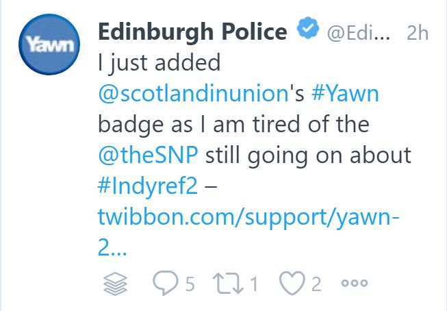 Anti-SNP tweet from Edinburgh Police account