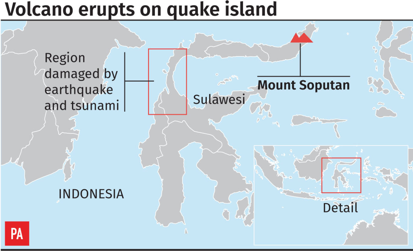 A graphic showing the location of the volcano