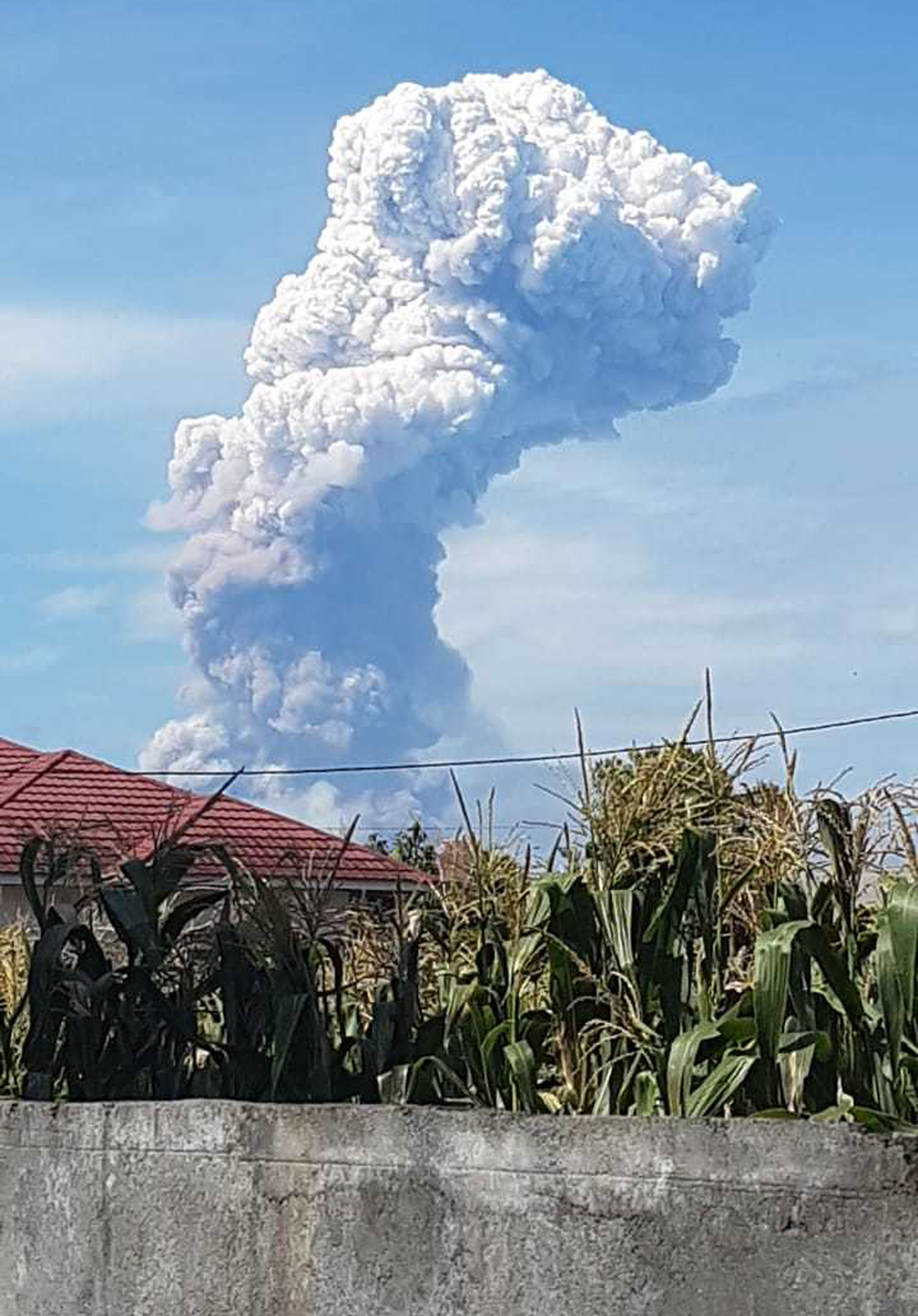 A giant plume of volcanic ash rises from Mount Soputan