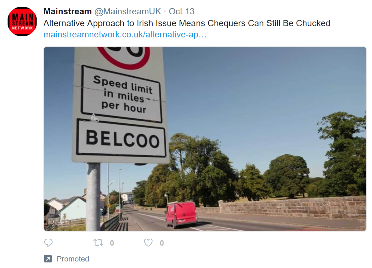 A promoted tweet about the Irish backstop and chucking Chequers