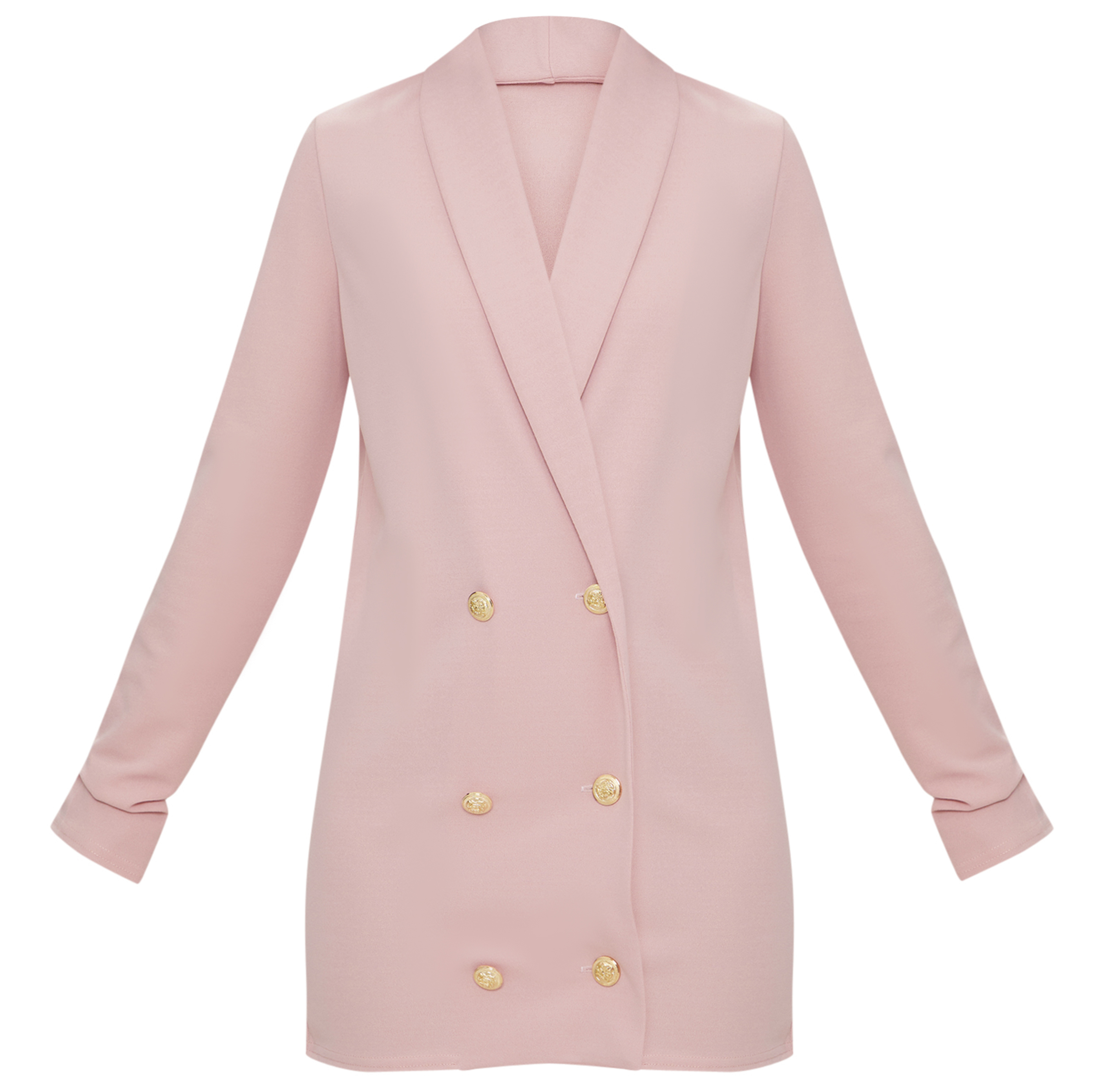 PrettyLittleThing Petite Dusky Pink Gold Button Blazer Dress,