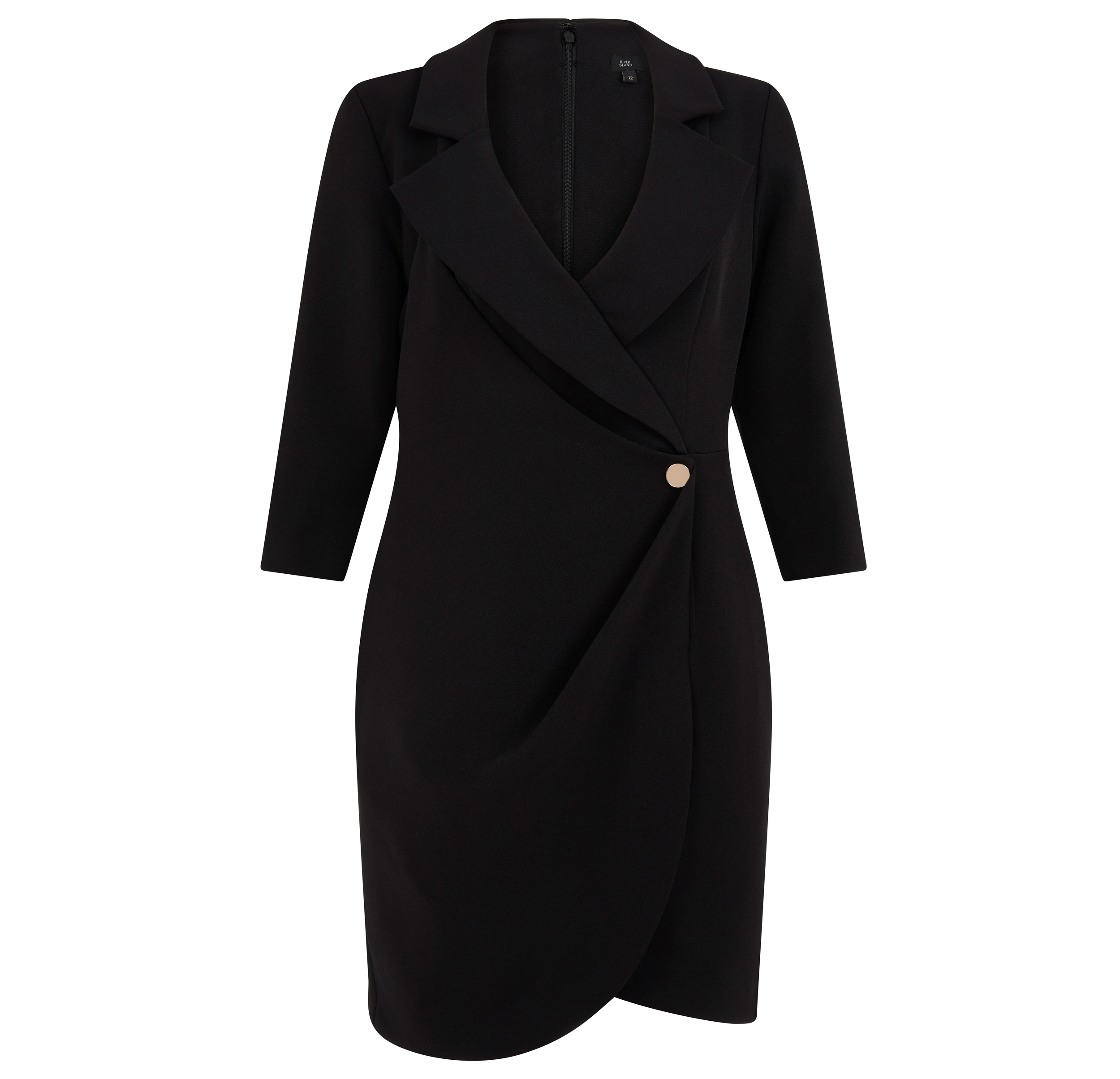 River Island Black Bodycon Wrap Tux Mini Dress