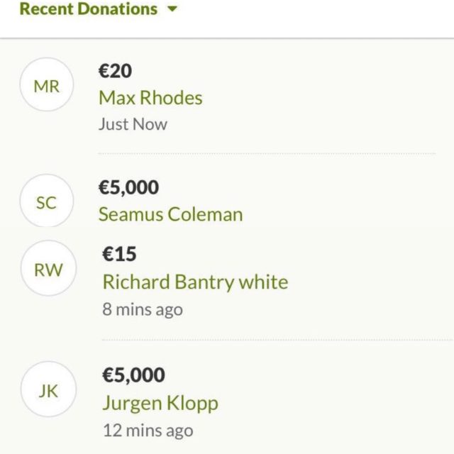 Everton defender Seamus Coleman and Liverpool manager Jurgen Klopp both made donations to the fund set up for injured Reds fan Sean Cox..