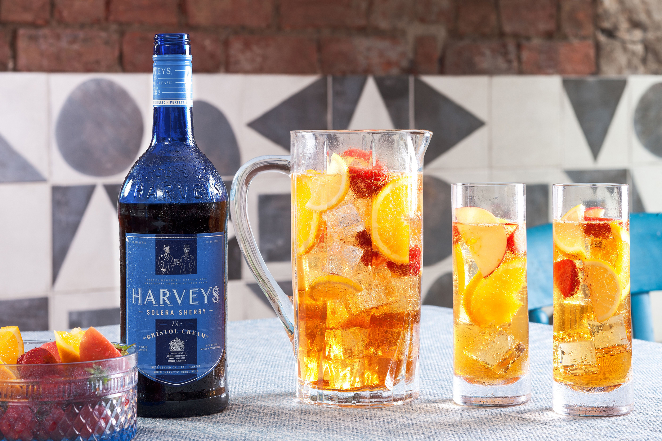 Harveys with lemonade and fresh seasonal fruits