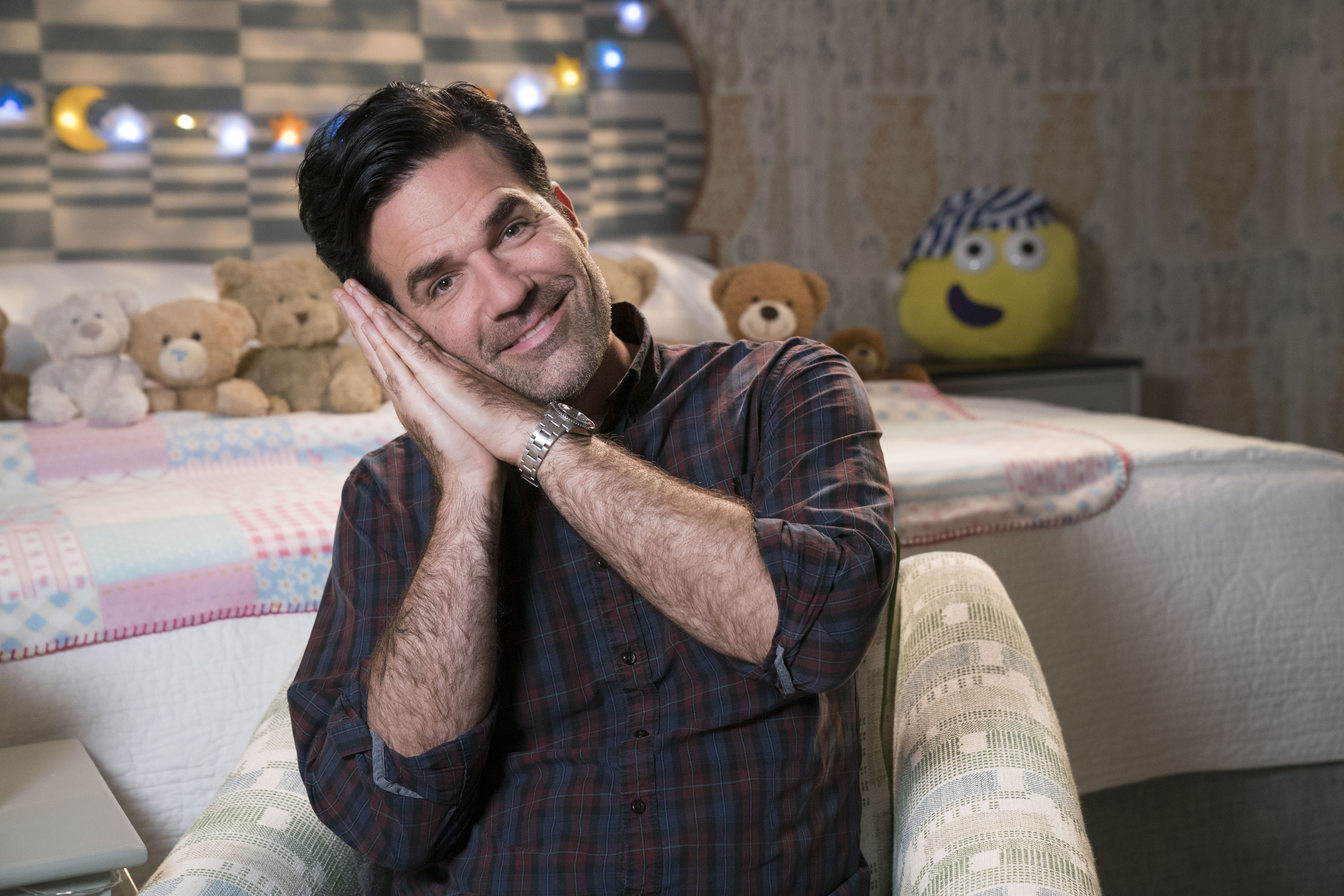 Rob Delaney signing a CBeebies Bedtime Story