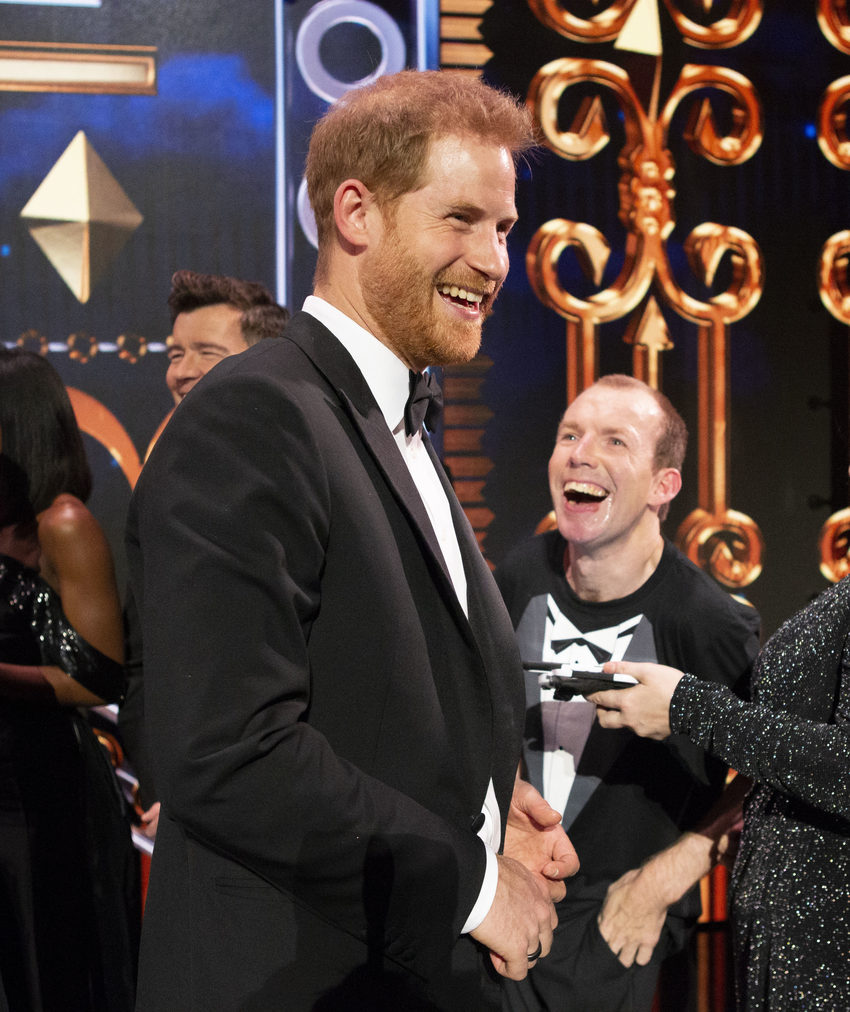 The Duke of Sussex meets Lost Voice Guy on stage at the Royal Variety Performance at the London Palladium in central London. 