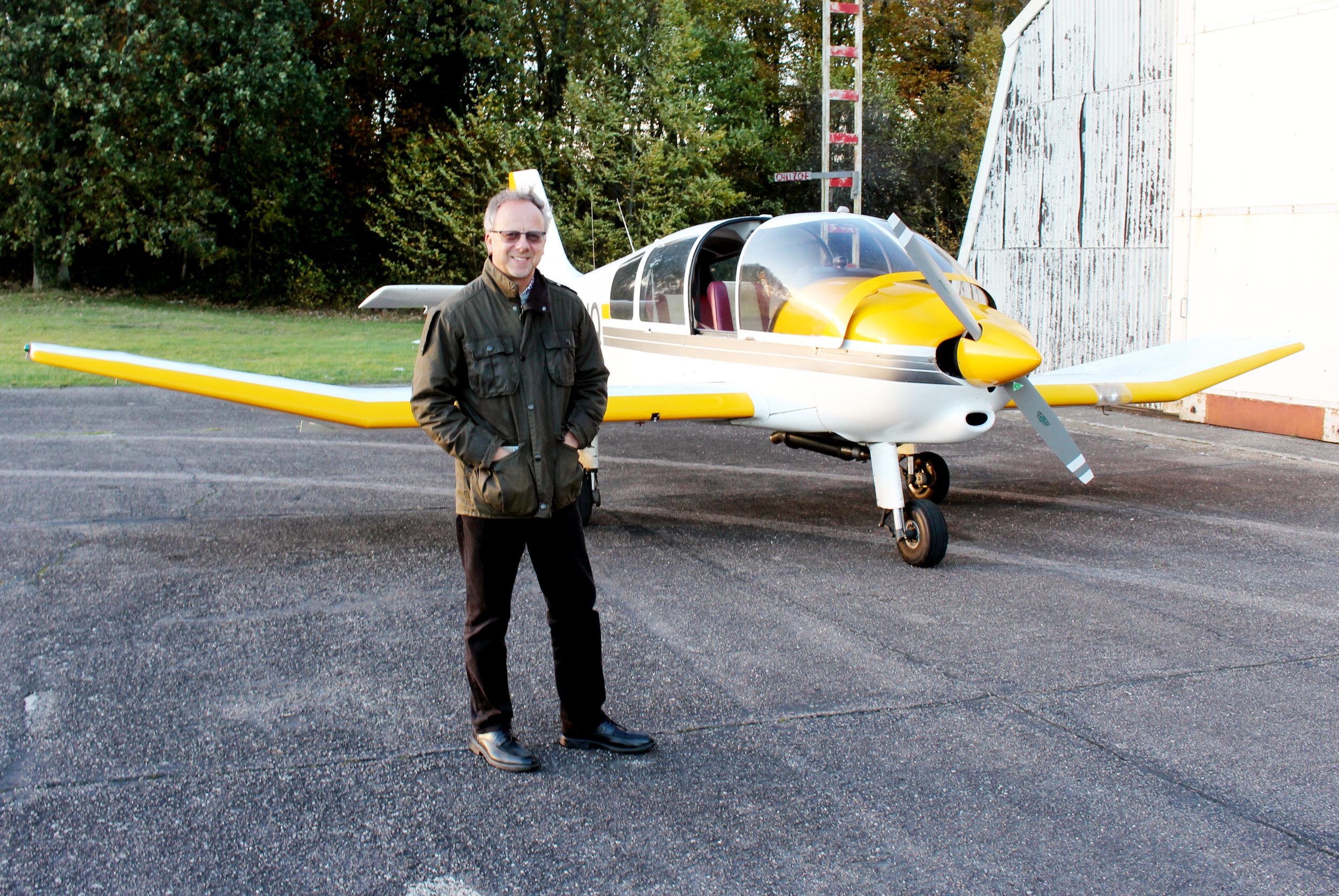 Chris Wiltshire prepares to board a four-seater light aircraft as he looks back at where Douglas Bader was shot down during the Second World War (Chris Wiltshire/PA)