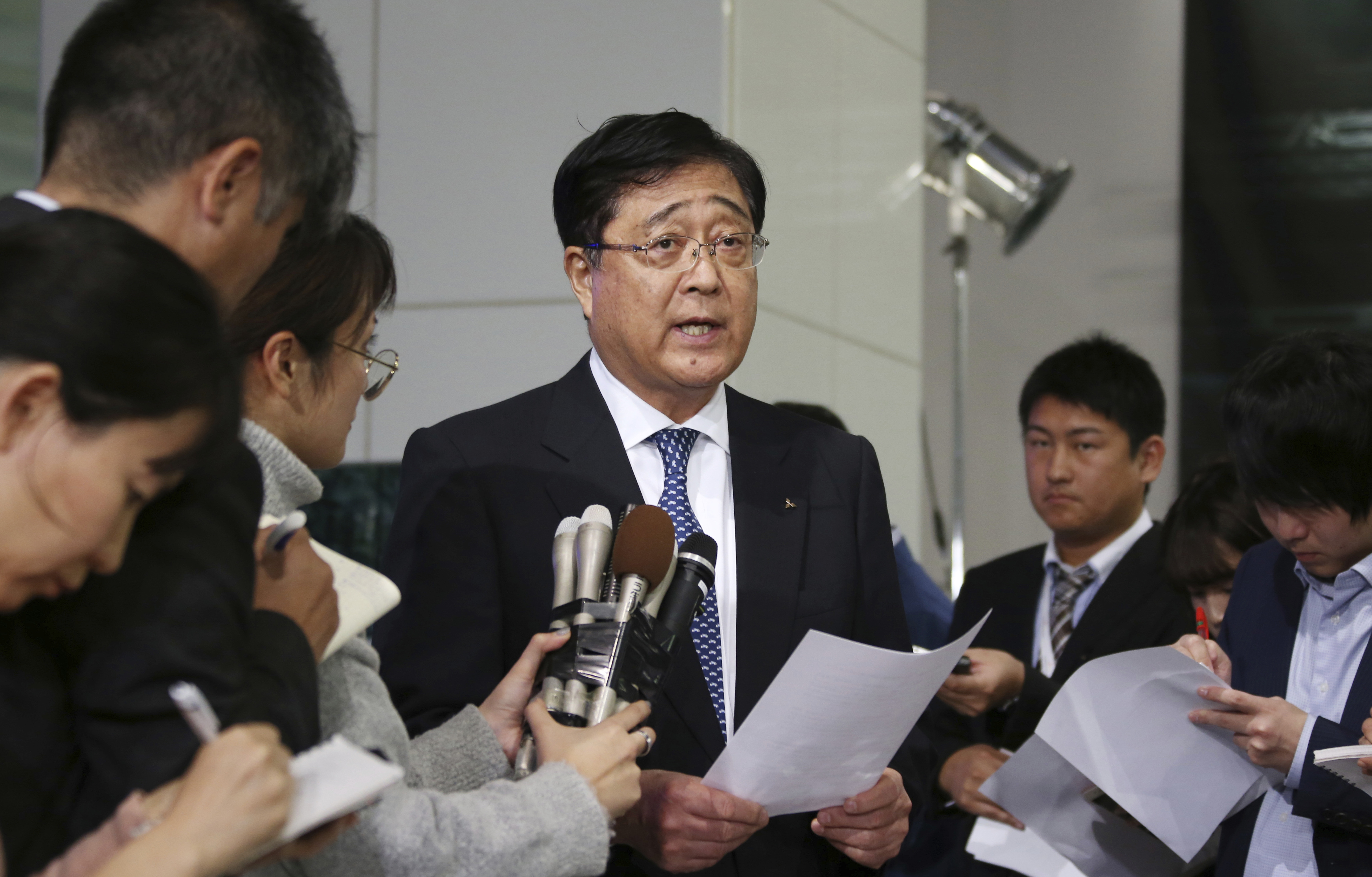Mitsubishi Motors chairman Osamu Masuko at a press conference at the headquarters of the carmaker in Tokyo