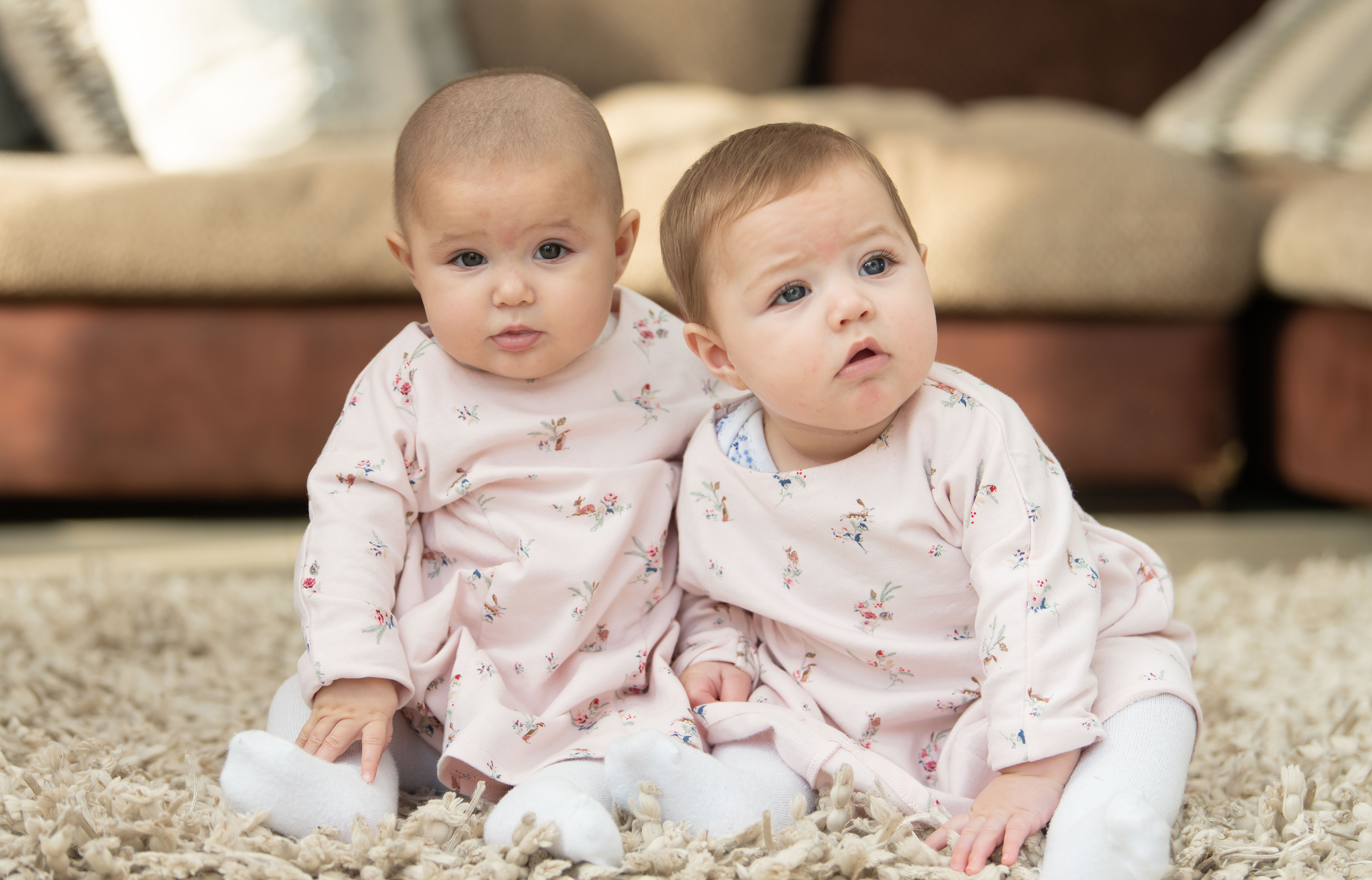 Undated handout photo of twins Emilie and Elsie Jones, copyright Cancer Research UK