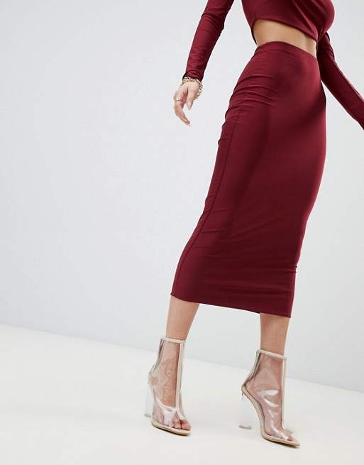 Fashionkilla Bodycon Midaxi Skirt in Berry