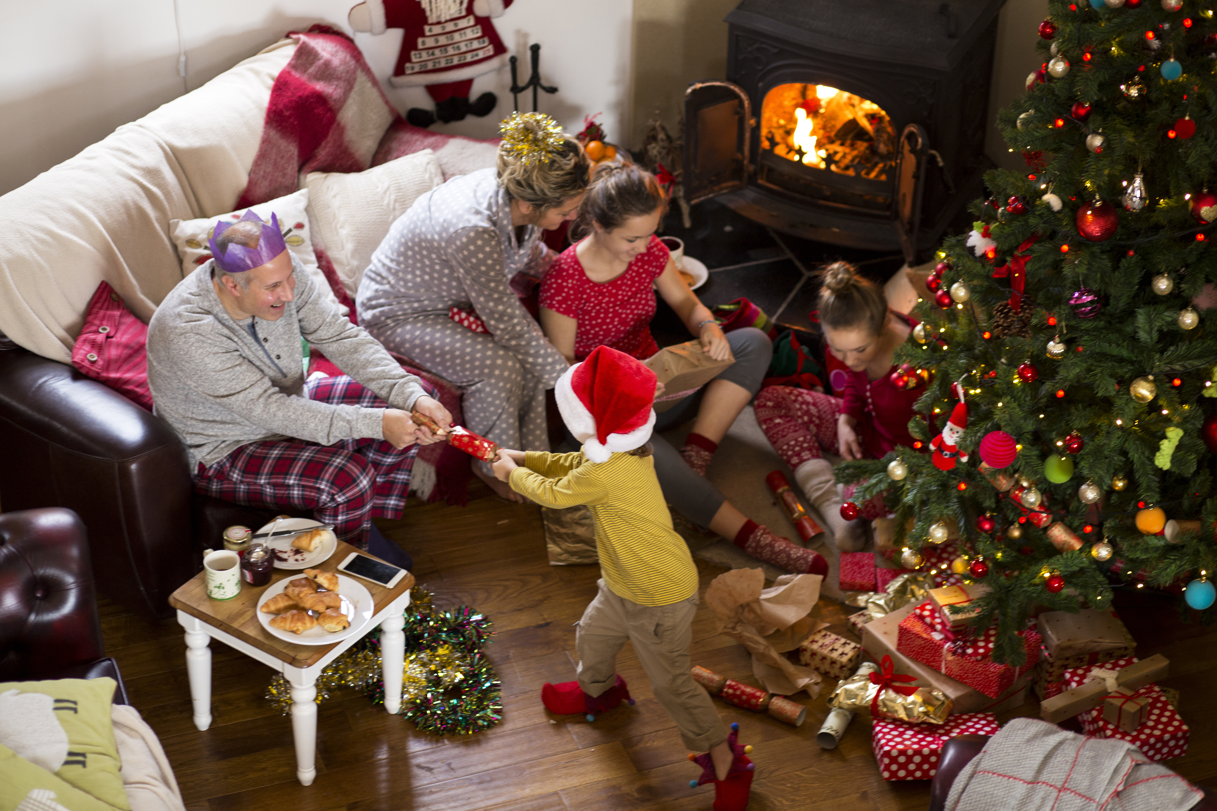 A family celebrates Christmas