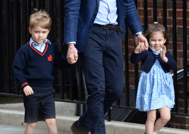 George and Charlotte arriving at the Lindo Wing at St Mary's Hospital in Paddington, London, following the birth of their younger brother, Prince Louis