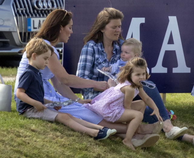 Kate with George and Charlotte, as her husband William takes part in the Maserati Royal Charity Polo Trophy at the Beaufort Polo Club in Tetbury