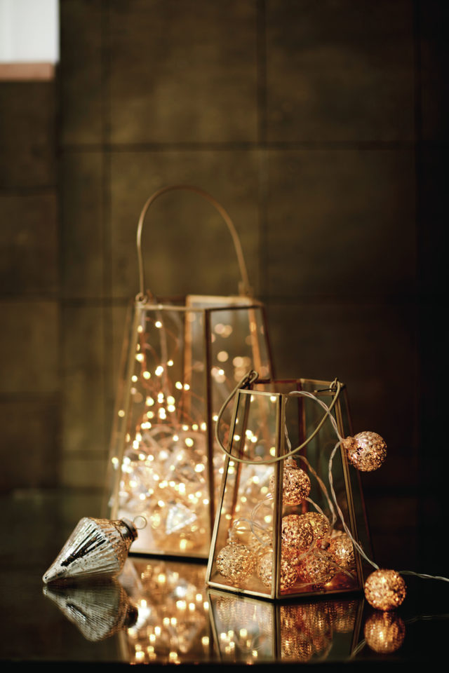 Nina Lantern, Small, £25 and Large, £35; 20 Silver Faceted Christmas Lights, £19.50; 12 Faceted Bauble Lights, £10, Marks & Spencer (Marks & Spencer/PA)