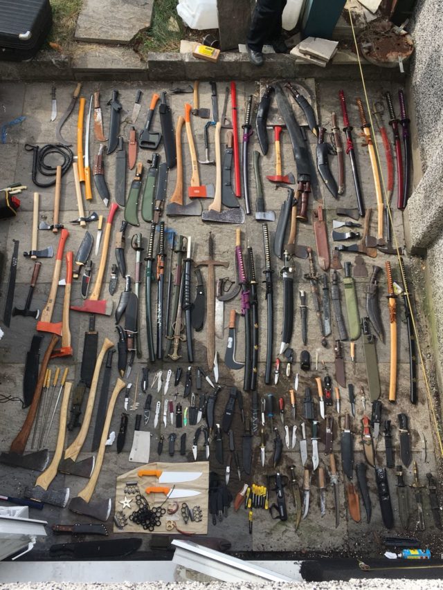 Aerial view of weapons found at the home of Matthew Glynn (Avon and Somerset Police/PA)