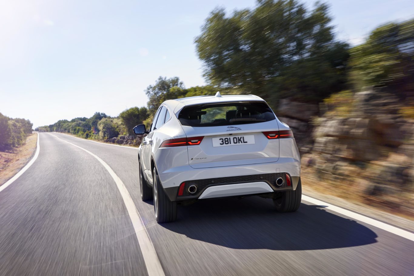 The rear-end styling of the E-Pace has been designed to reflect that of the F-Type sports car