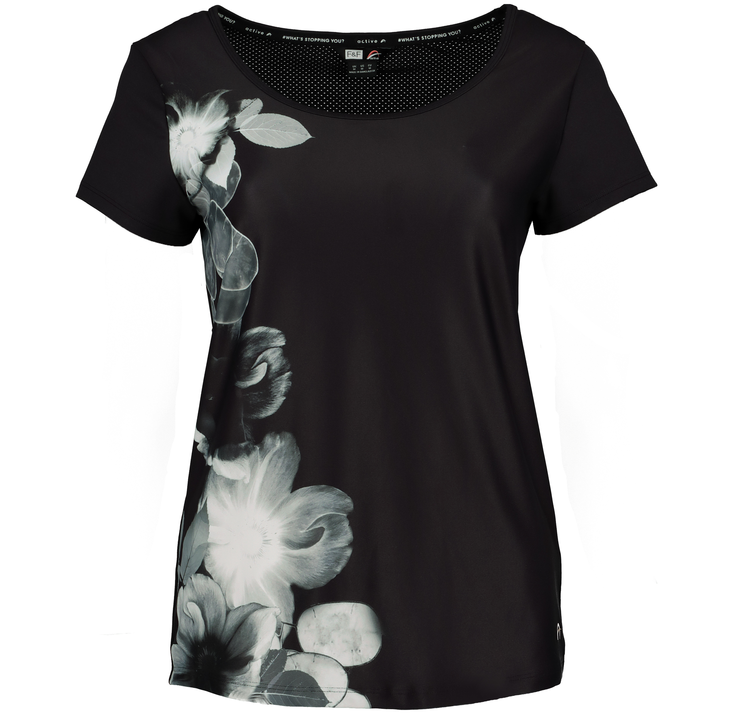 F&F at Tesco Monochrome Floral Activewear Tee