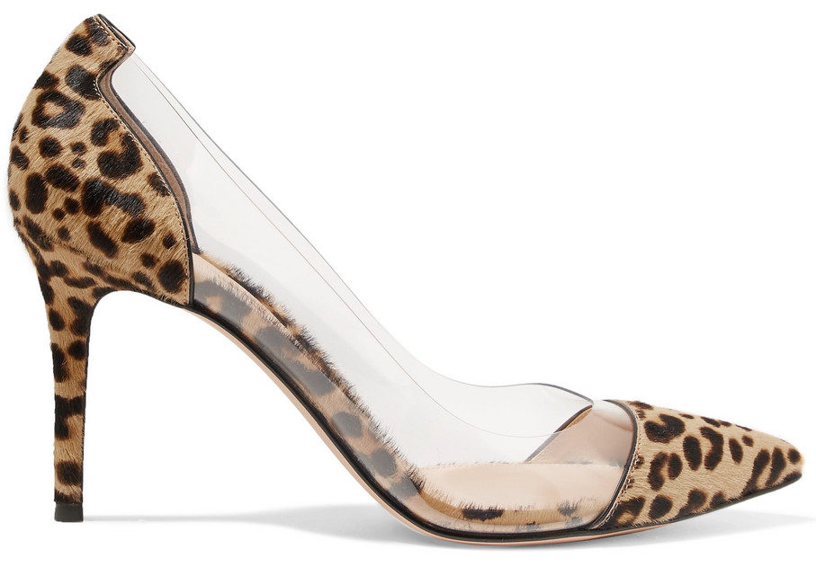 Gianvitto Rossi Plexi 85 leopard-print calf hair and PVC pumps