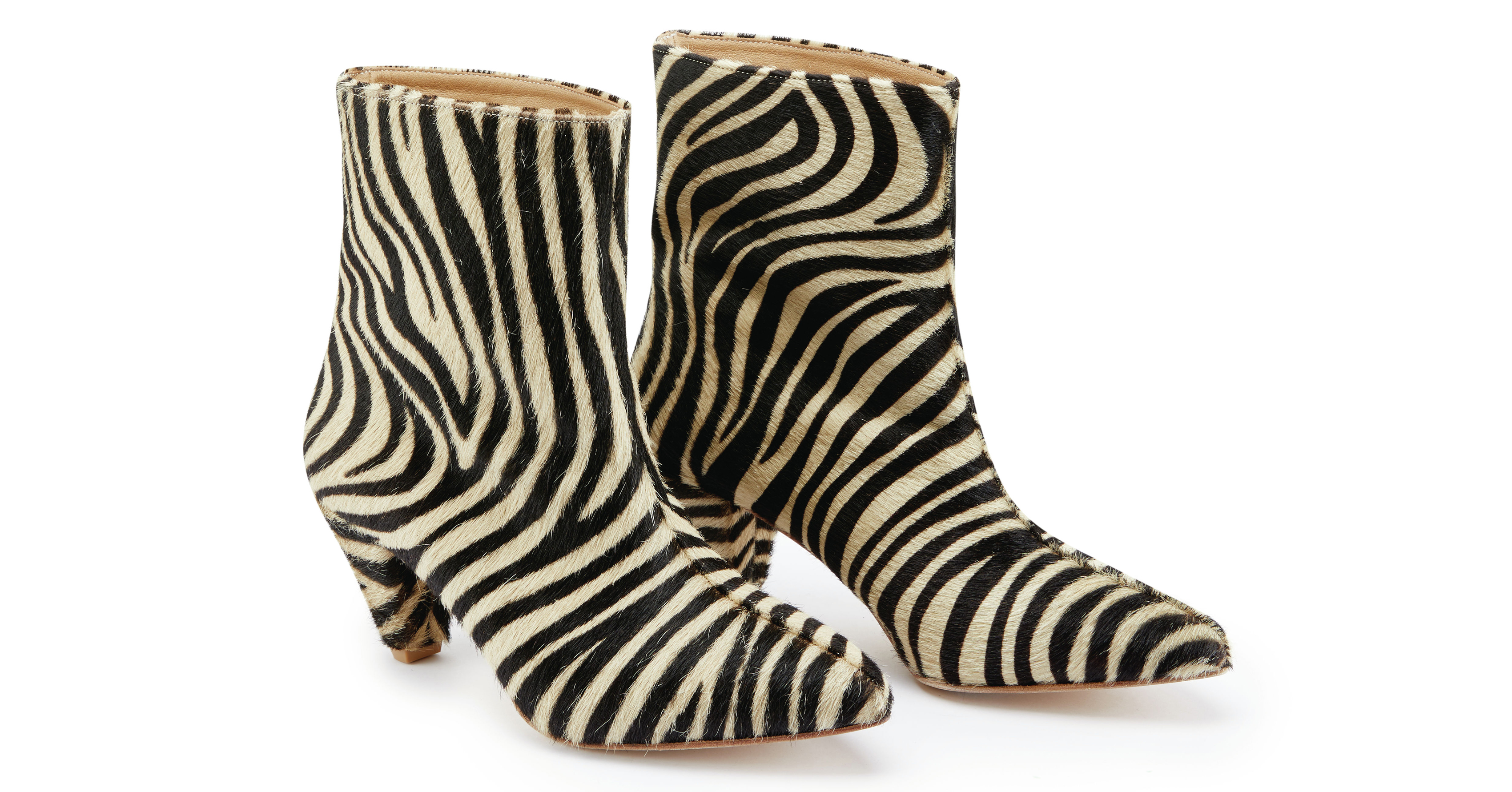 Sosandar Zebra Print Leather Pull On Ankle Boots