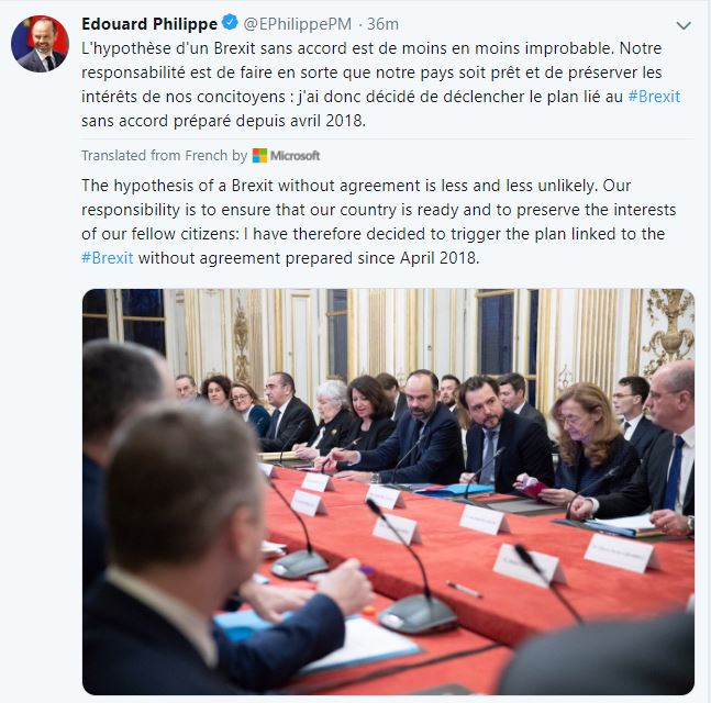 A tweet from French PM Edouard Philippe