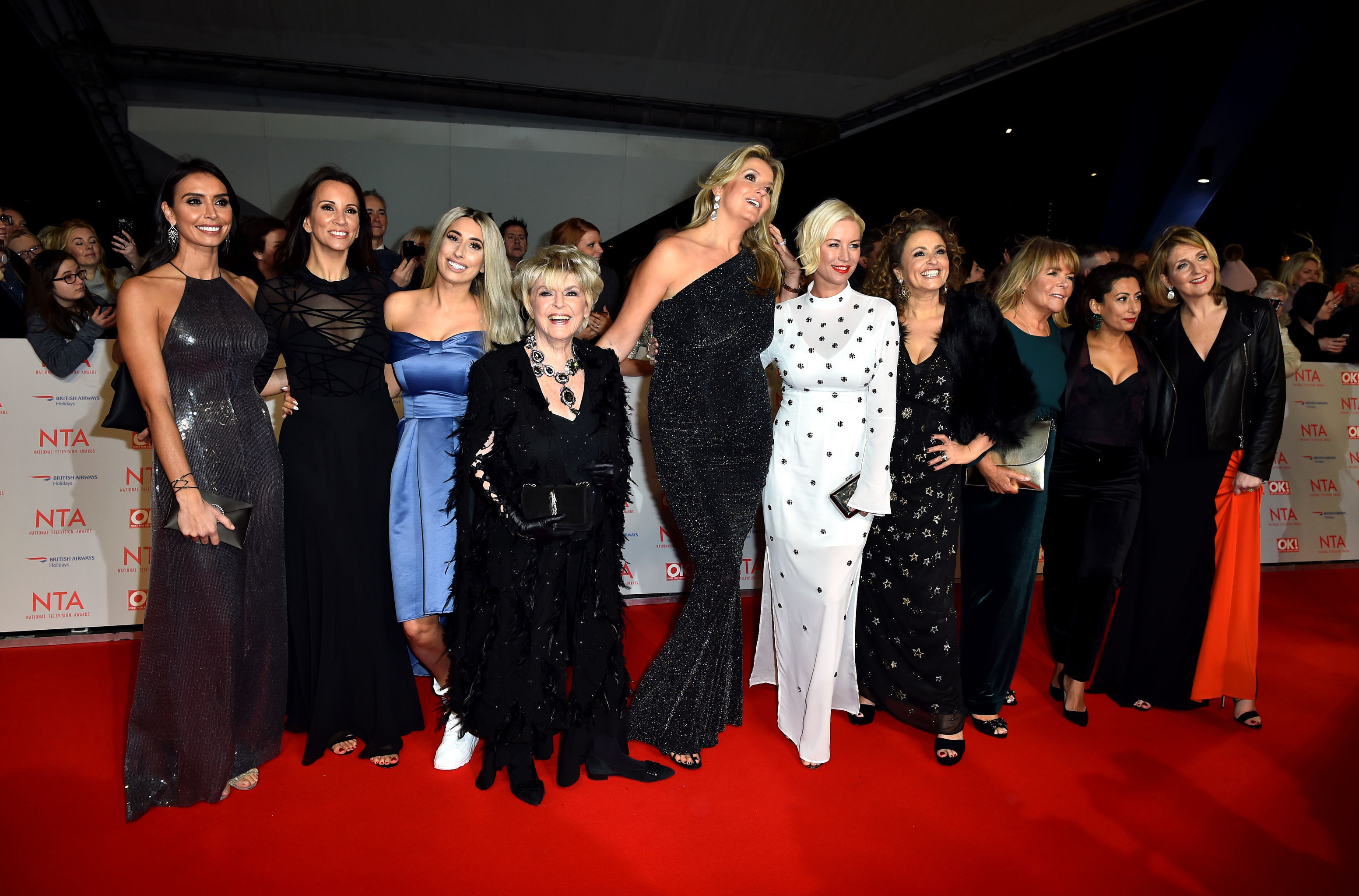 Loose Women (left-right) Christine Lampard, Andrea McLean, Stacey Solomon, Gloria Hunniford, Penny Lancaster, Denise van Outen, Nadia Sawalha, Linda Robson, Saira Khan and Kaye Adams attending the National Television Awards 2018. (Matt Crossick/PA)