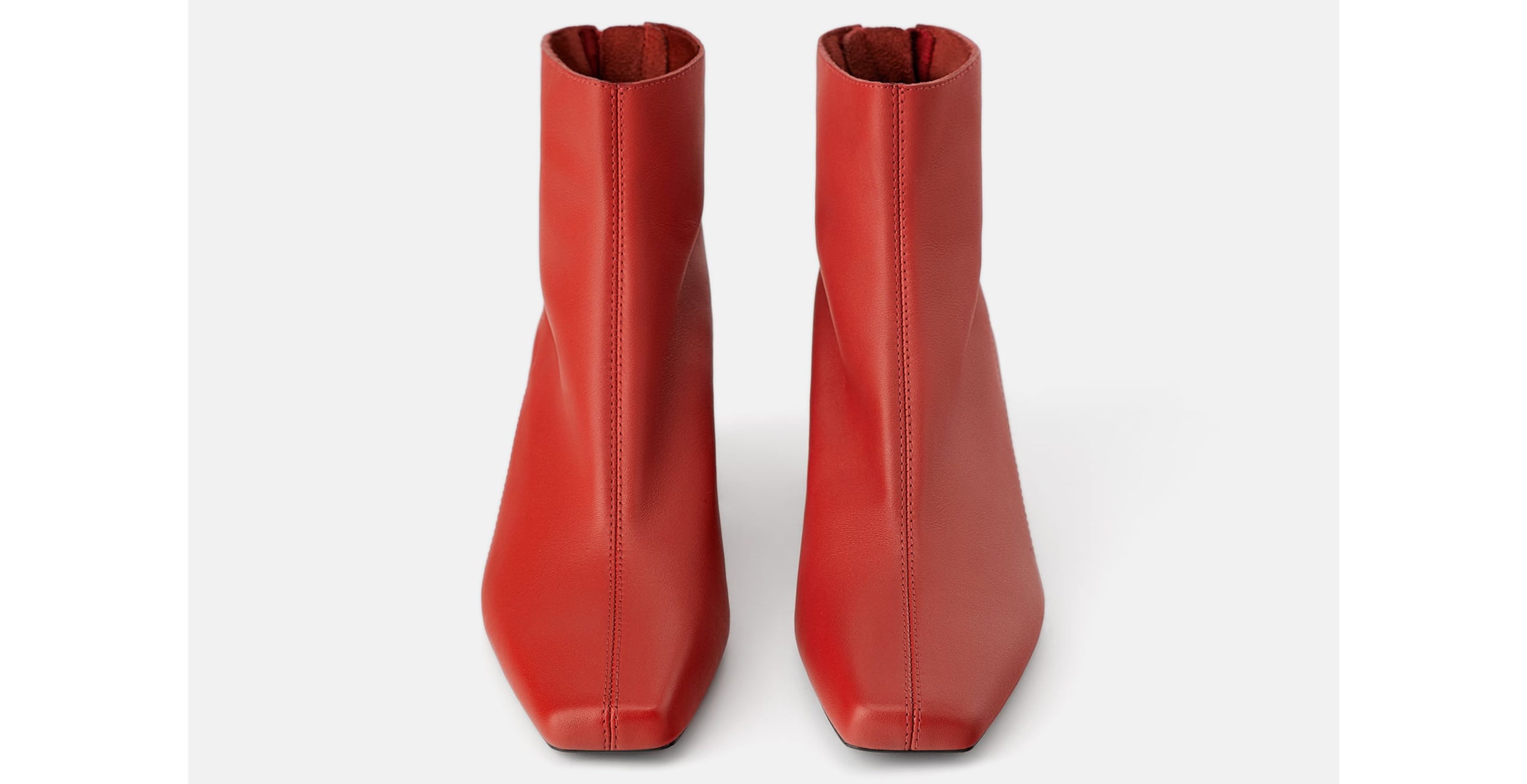 Zara Red Leather Square Heel Ankle Boots