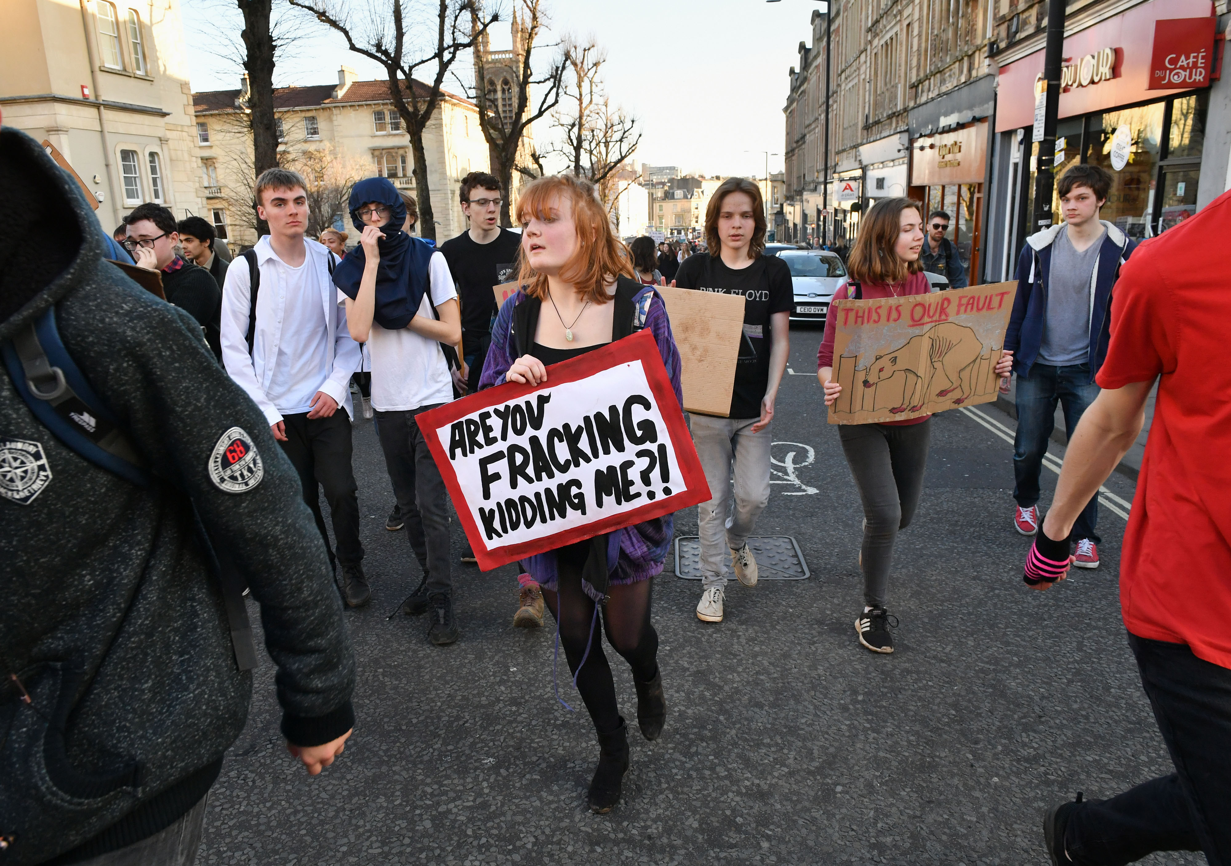 Demonstrators during a climate change protest in Bristol.