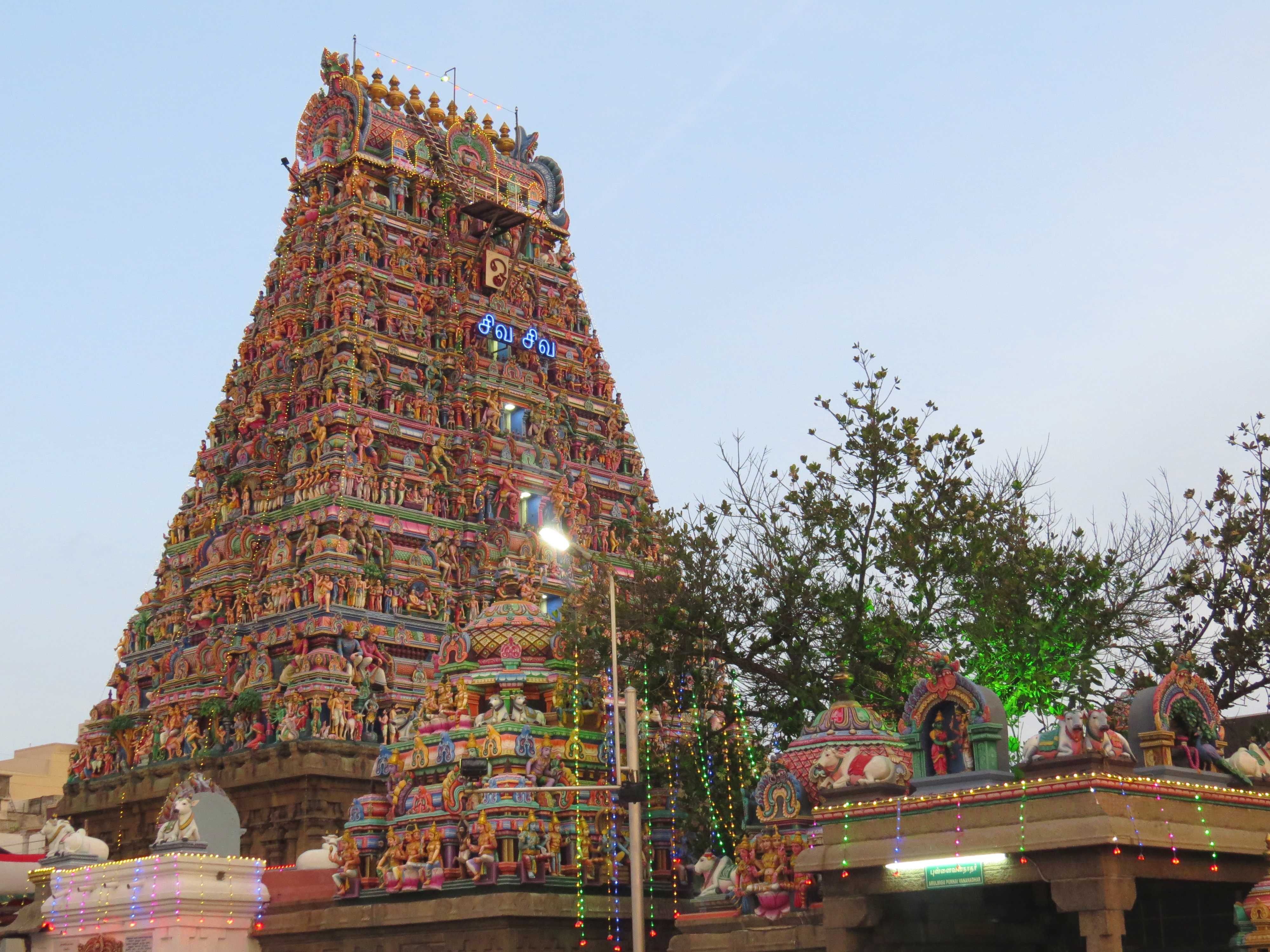 The technicolour Kapaleeshwarar Temple in Madras (Harriet Line/PA)