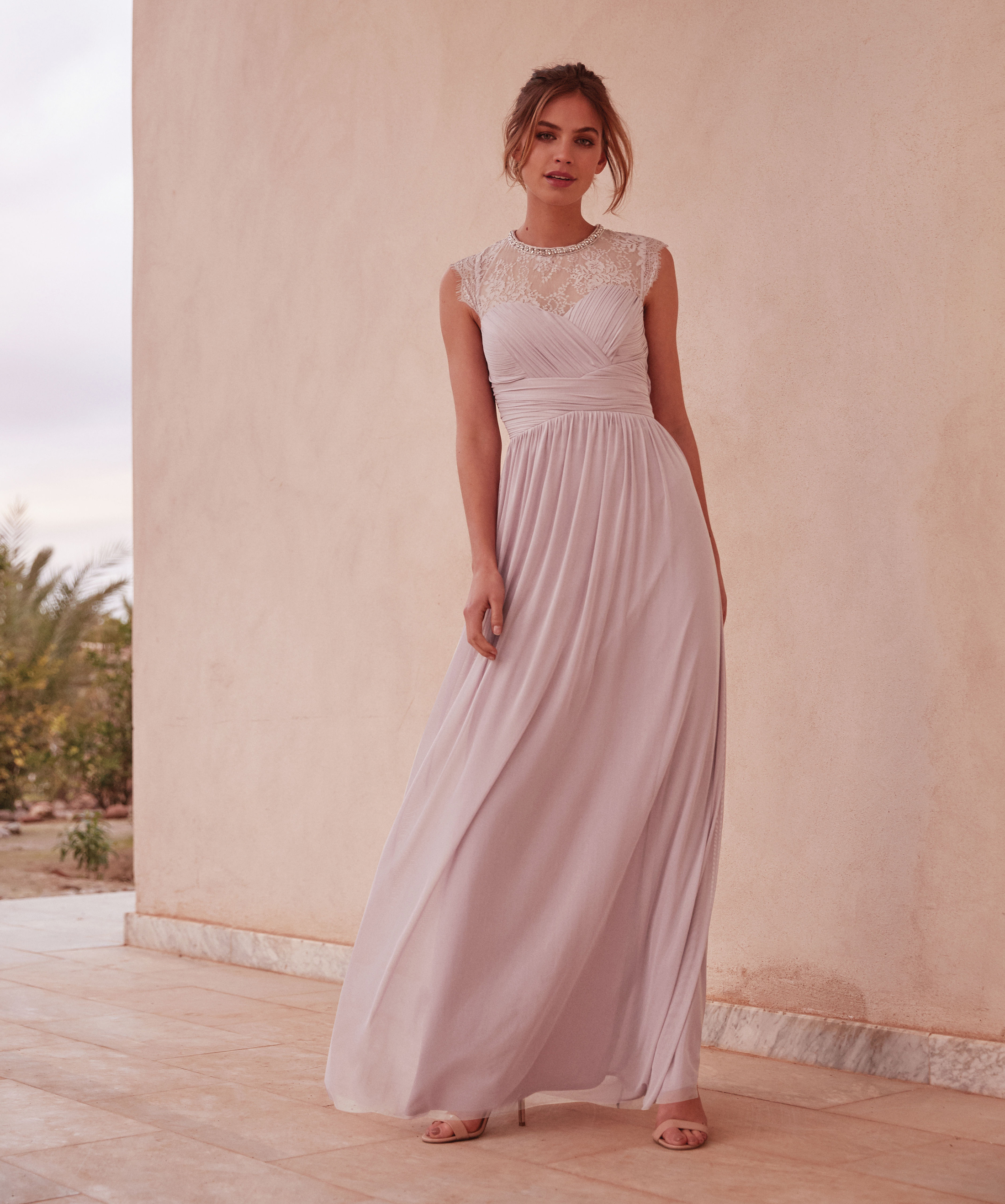 Lipsy Purple Elsa Mesh Maxi Dress with Lace Sleeve