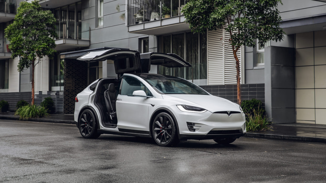 The Model X features striking 'falcon' doors