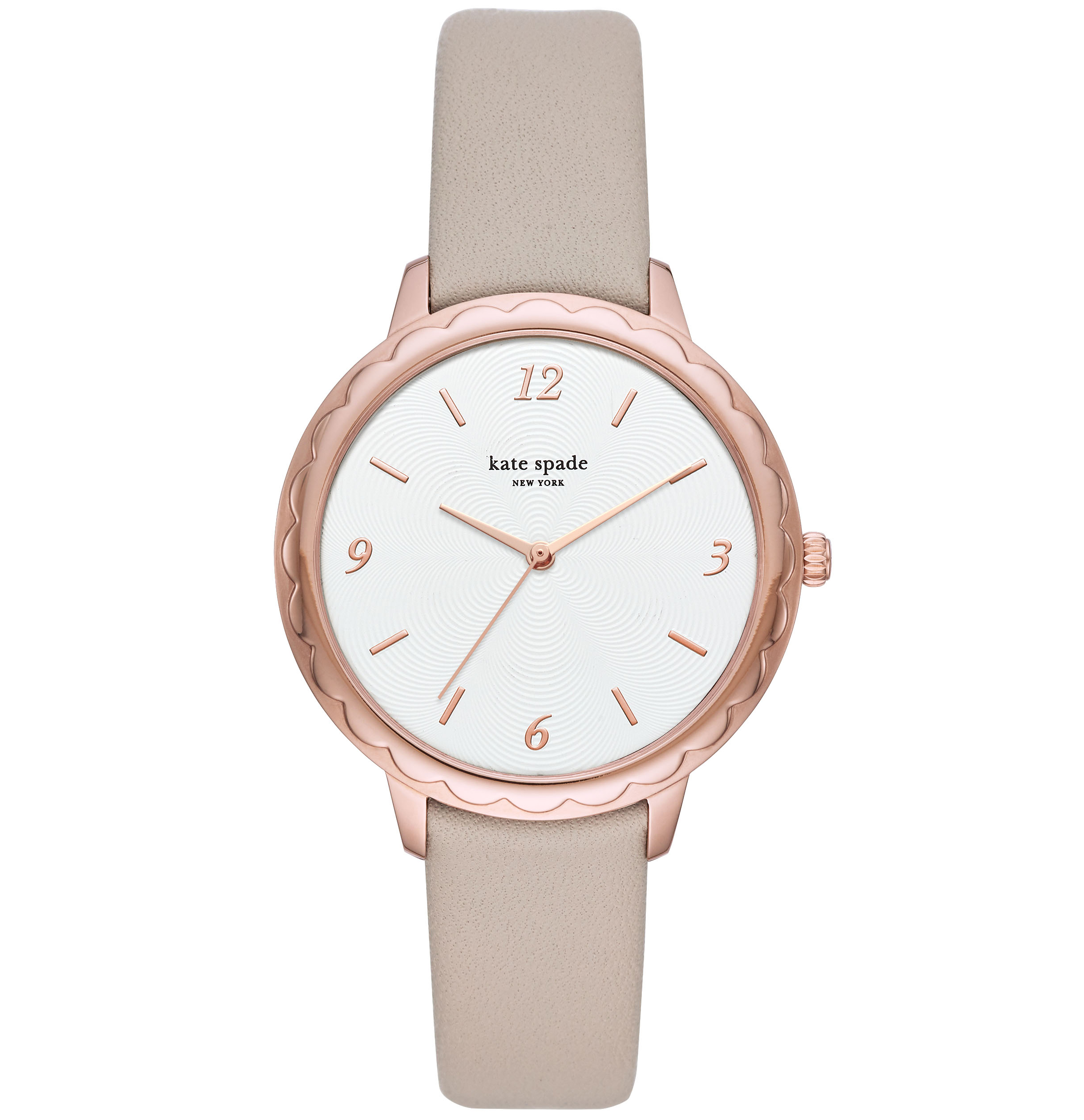 Kate SpadeSilver and Rose Gold Detail Scallop Dial Grey Leather Strap Ladies Watch