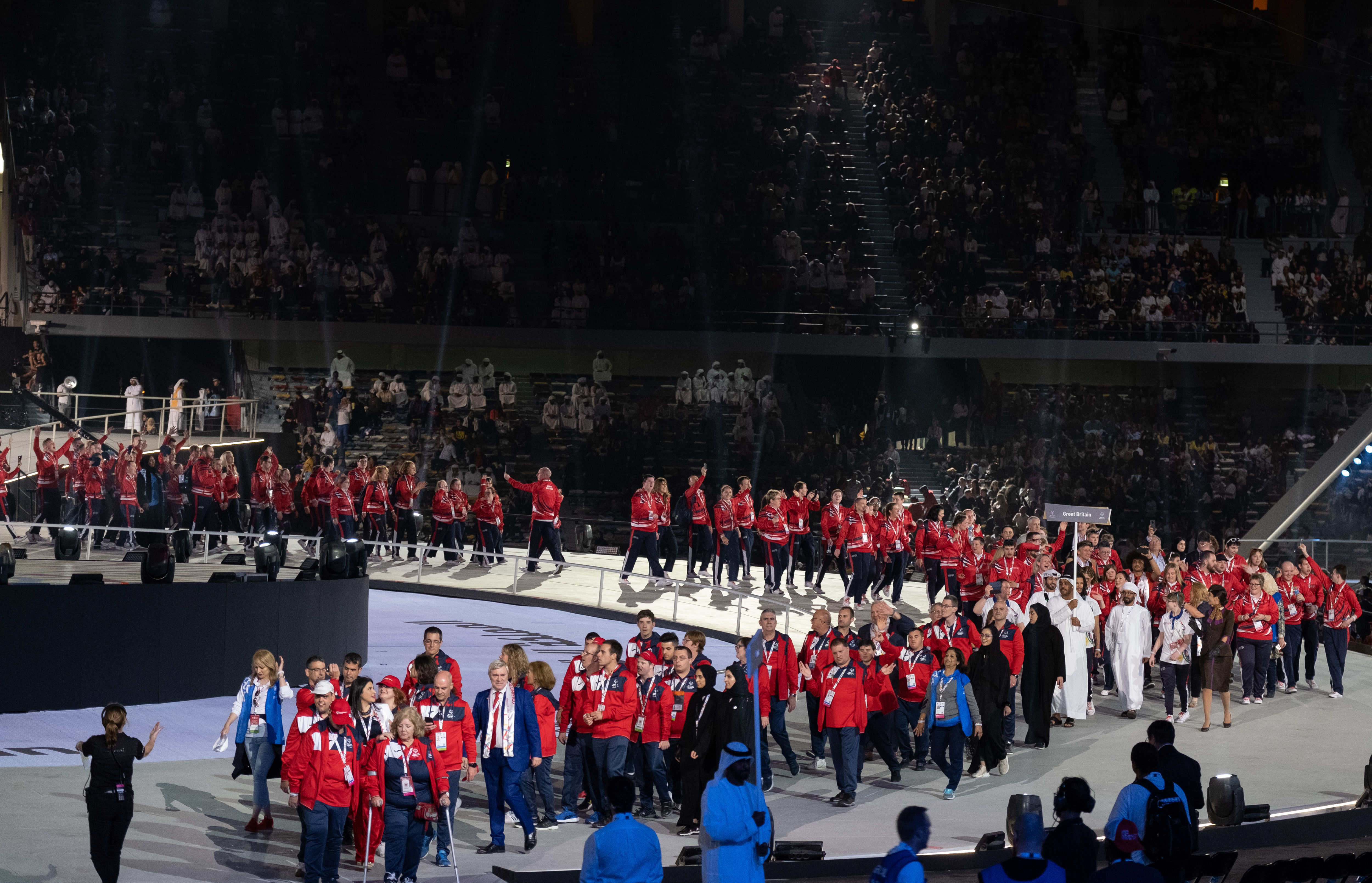 The Special Olympics Great Britain team arrive at the opening ceremony of the Special Olympics World Games