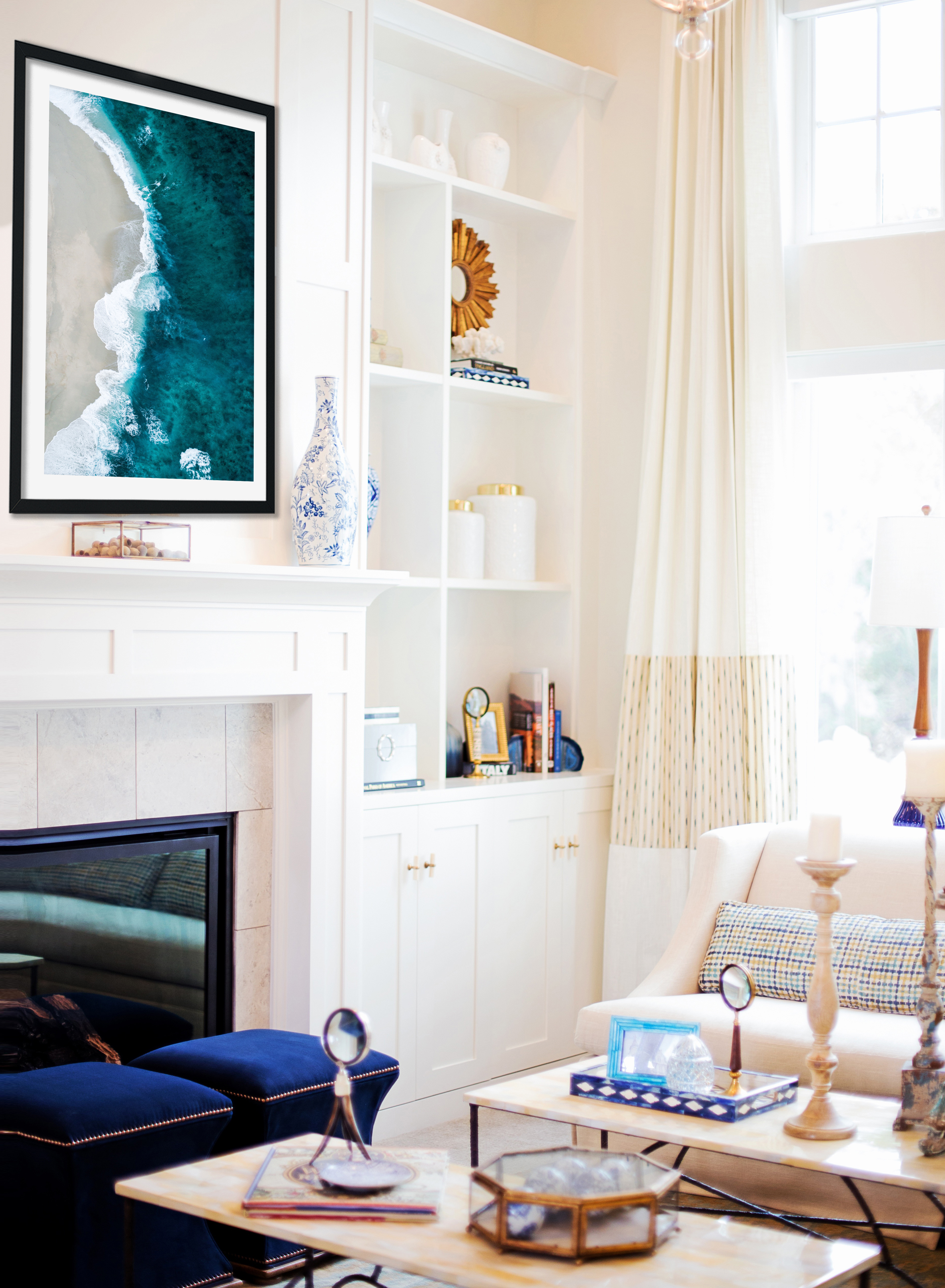 Accents of blue and a seashore print add up to coastal style - perfect for Pisceans. Teal Ocean View Beach Waves Wall Art, from a selection of prints starting from £5 from Abstract House.com (Abstract House/PA)