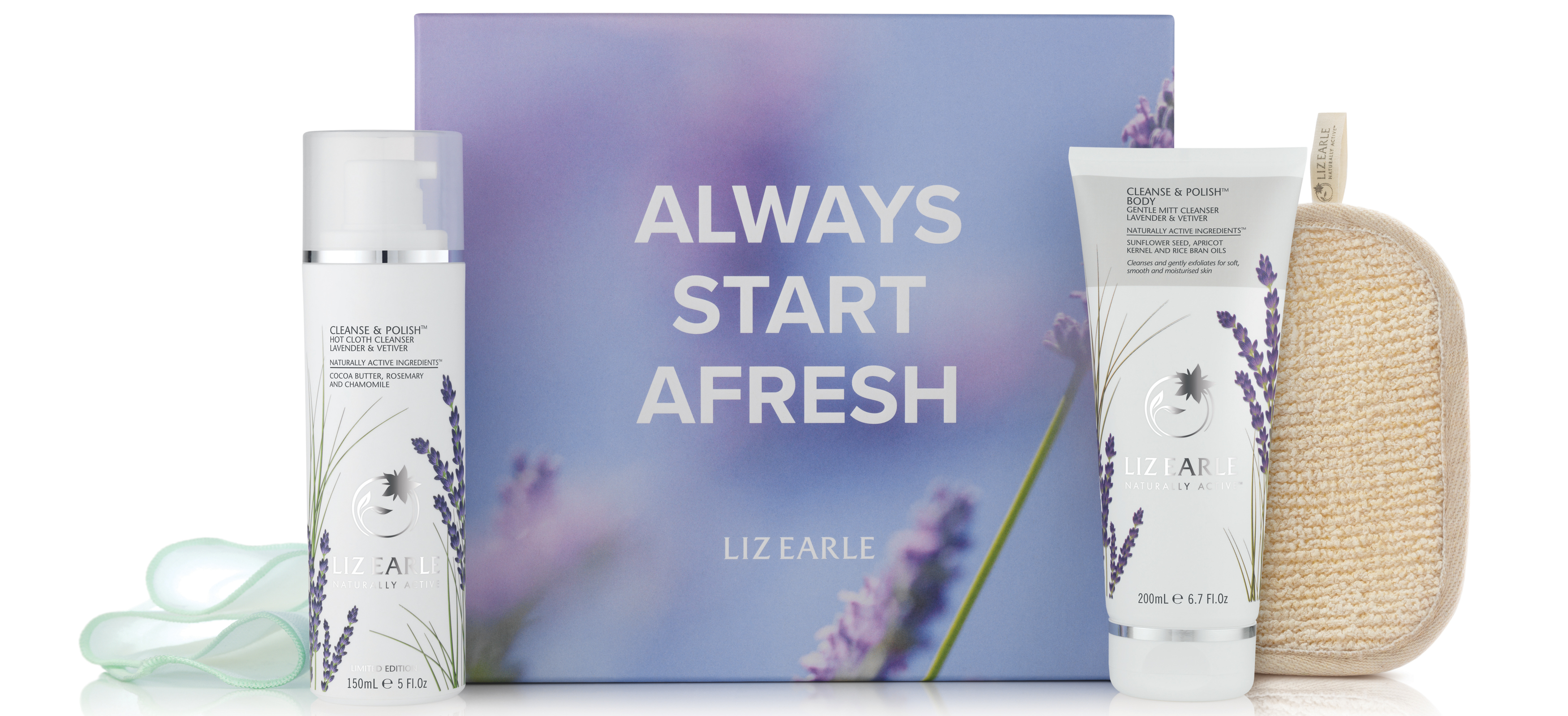 Liz Earle Cleanse & Polish Hot Cloth Cleanser Lavender & Vetiver Skincare Gift Set