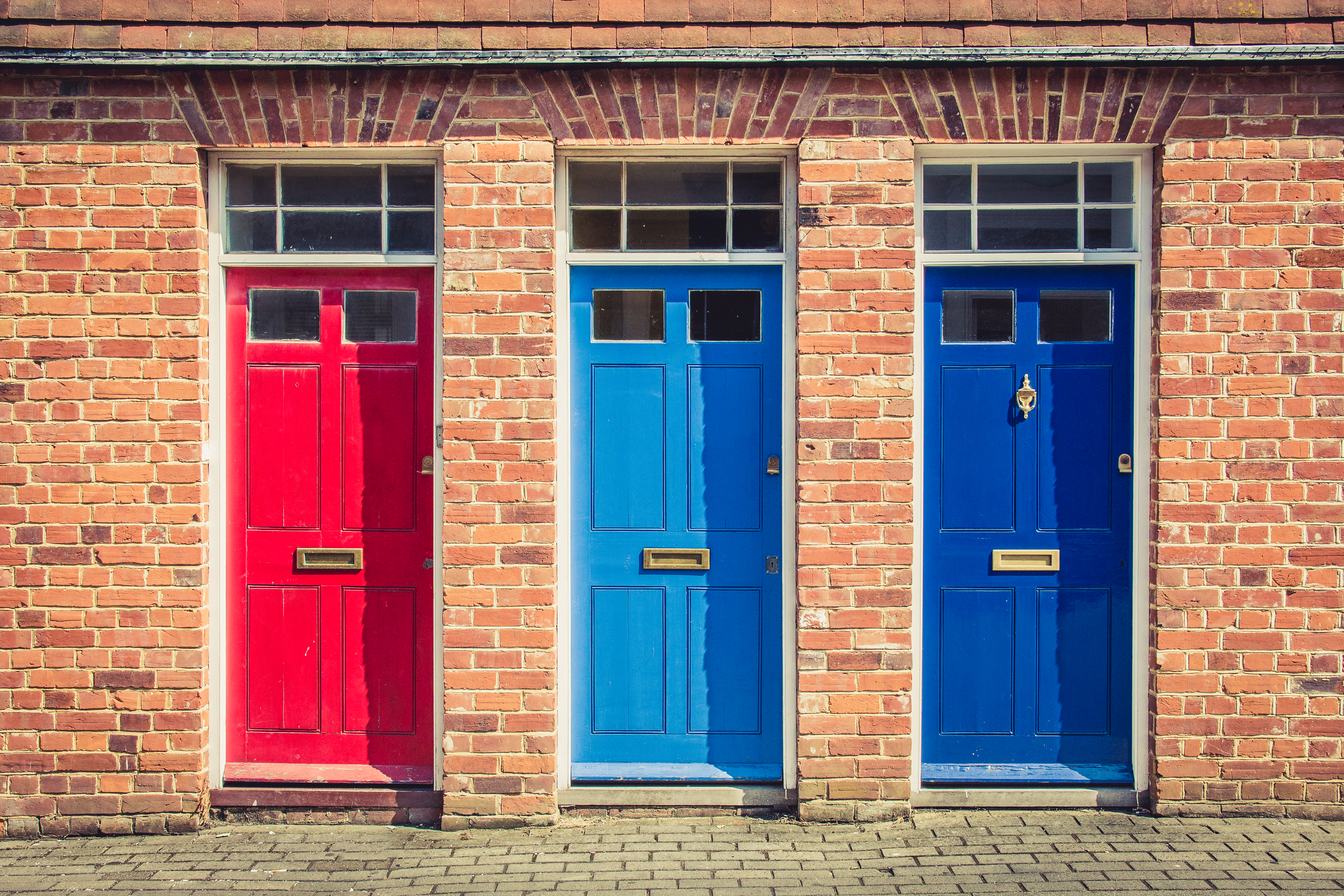 Three different coloured doors