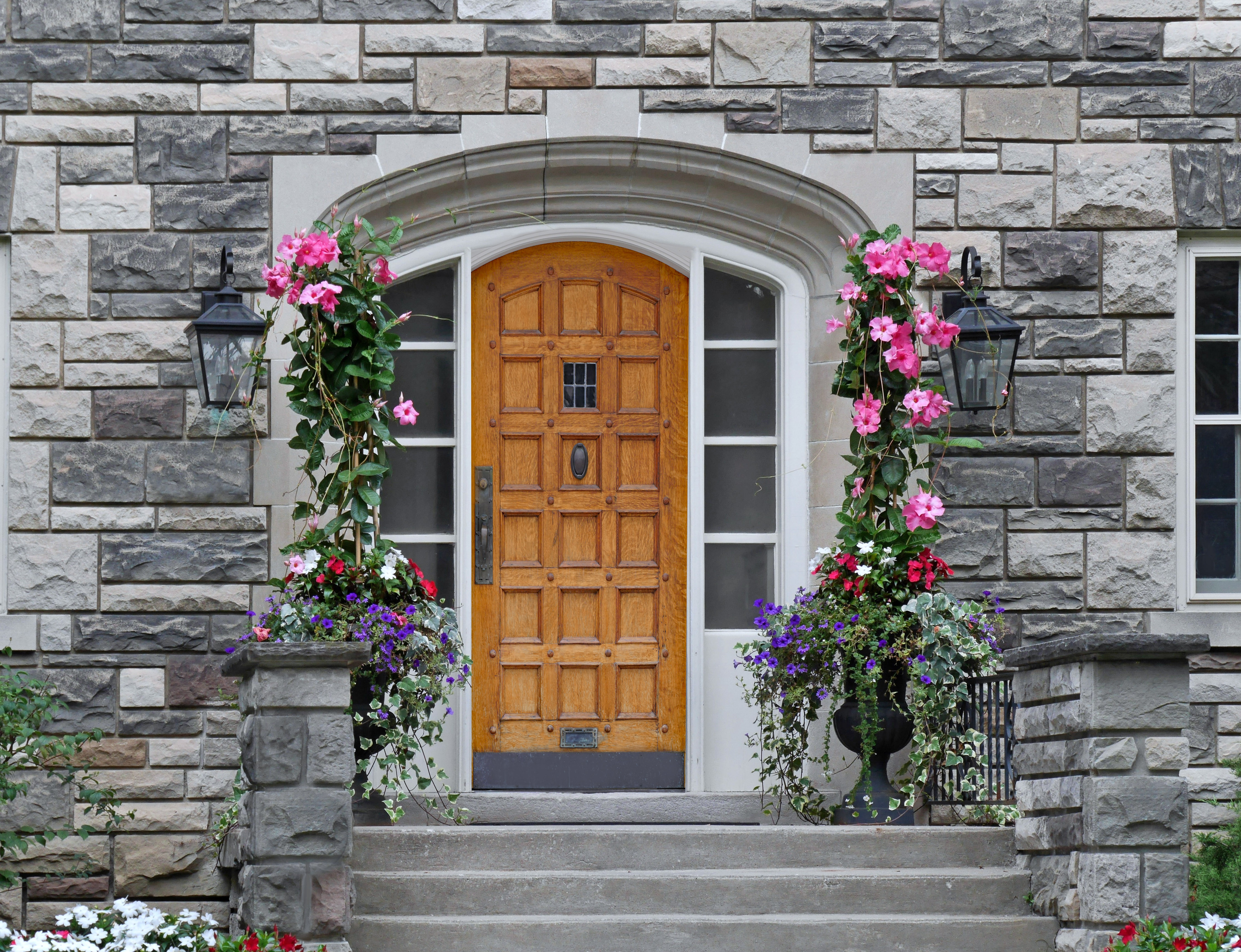 Studded door with flowers