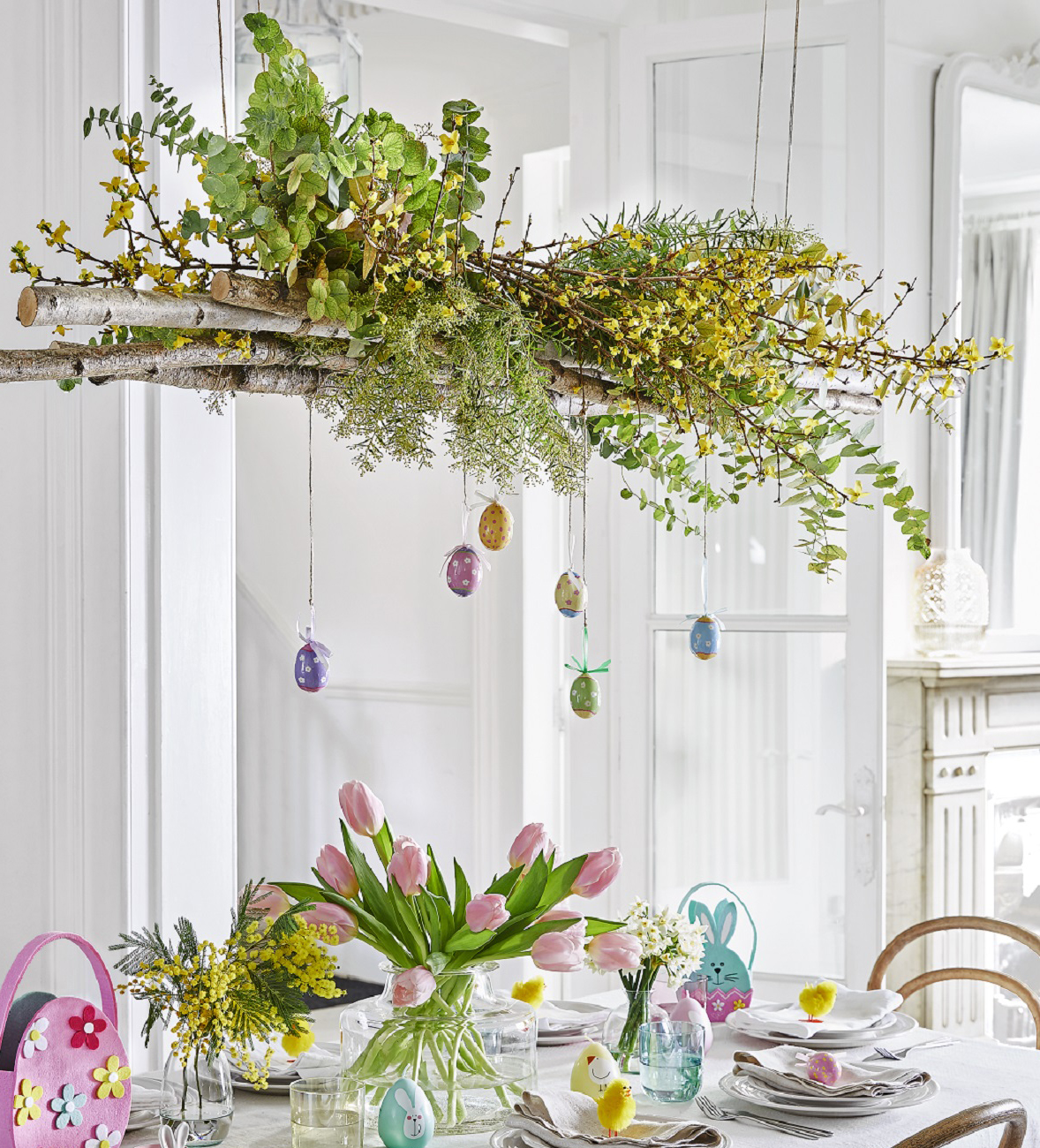 Spotty/Floral Egg Hanging Decoration £1.49 each; Felt Flower Egg Basket £4.99; Chick Egg Cup £4.99; Bunny Head Egg Cup £4.99; Wax Egg Candles £2.99; Coloured Chenille Chicks £3.99; Felt Bunny Wgg basket £2.99, Dobbies (Dobbies/PA)