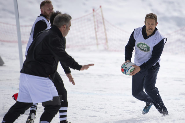 Former England fly-half Jonny Wilkinson playing snow rugby in La Plagne