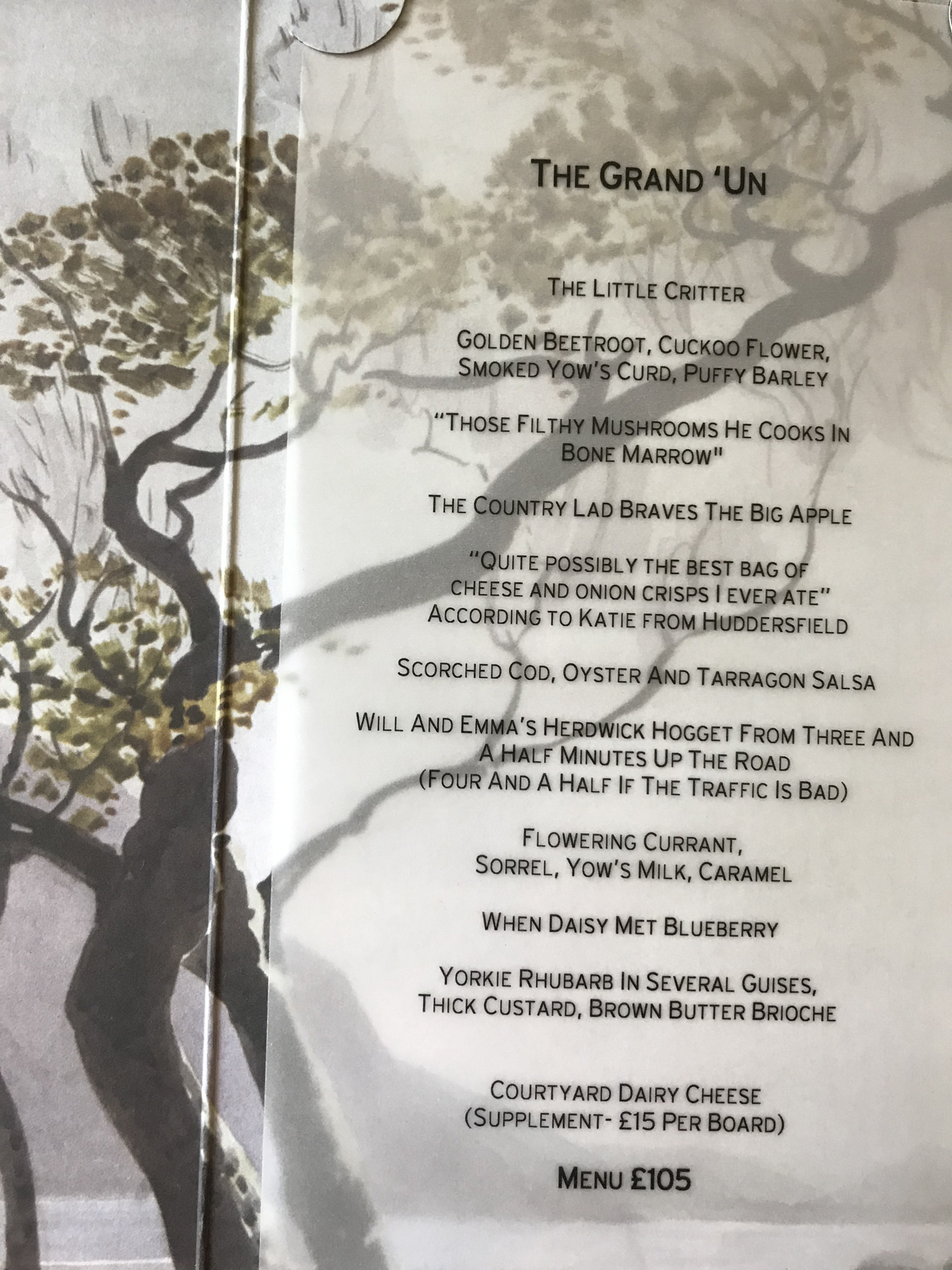 The Forest Side set 10-course menu - with chef Kevin Tickle's amusing dish names (Ella Walker/PA)