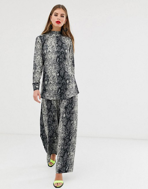 Verona high neck long sleeved top (£35) and wide leg trouser (£35) in python print