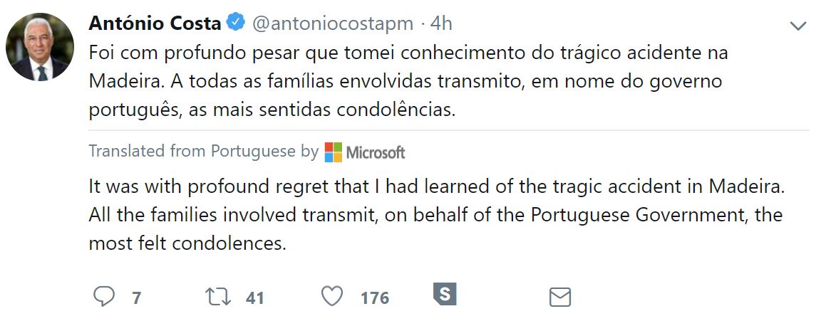 Portuguese prime minister Antonio Costa sends his condolences to German chancellor Angela Merkel
