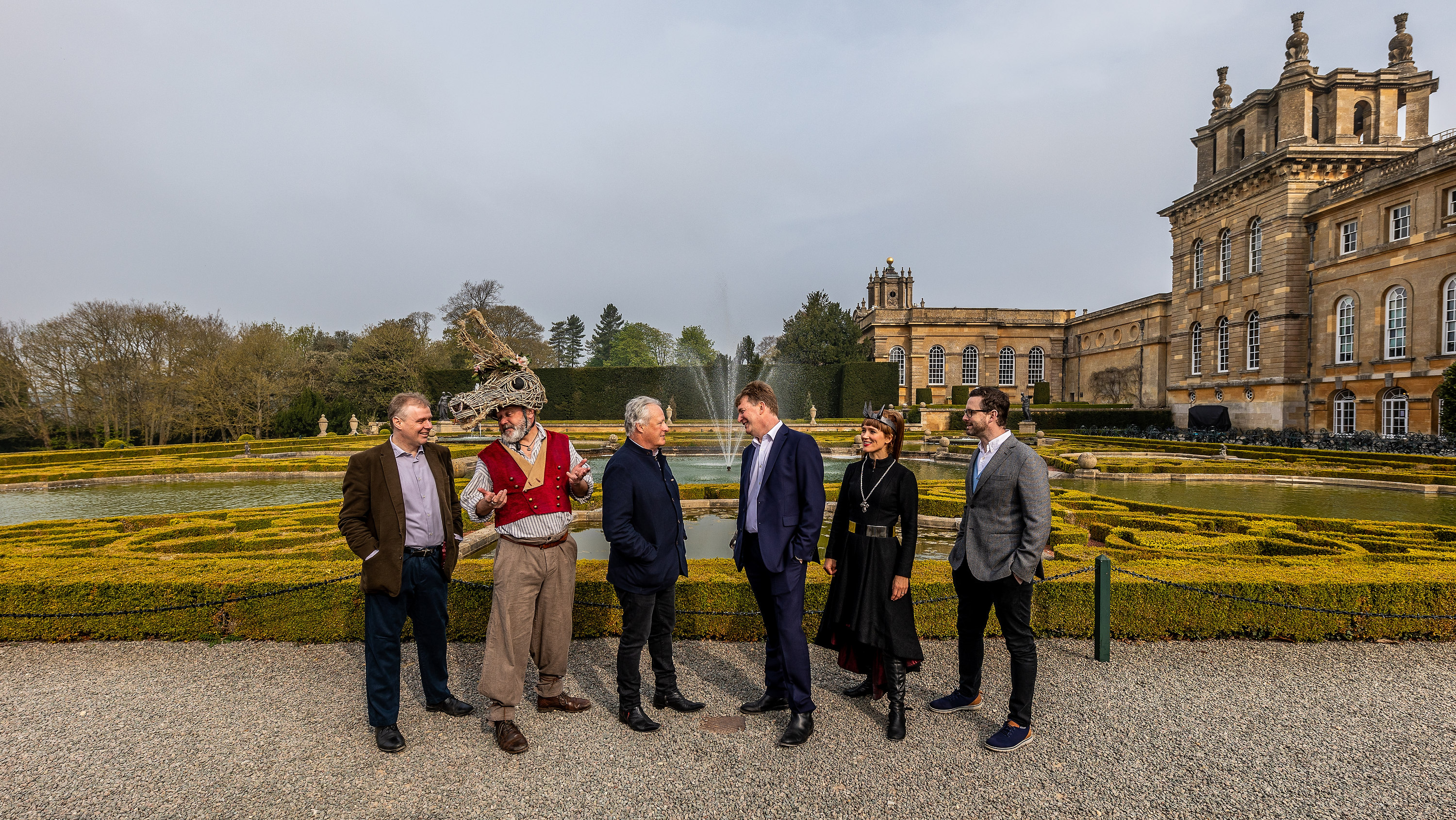 – Dominic Hare, Paul Hawkyard, James Cundall, Anthony Findlay, Leandra Ashton and Joni Marks at Blenheim Palace 