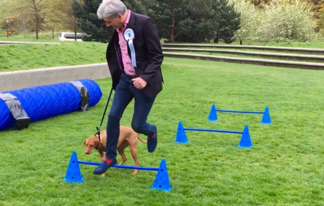 Scottish Labour Leader Richard Leonard with his dog Copper at the Holyrood Dog of the Year contest (Tom Eden/PA)